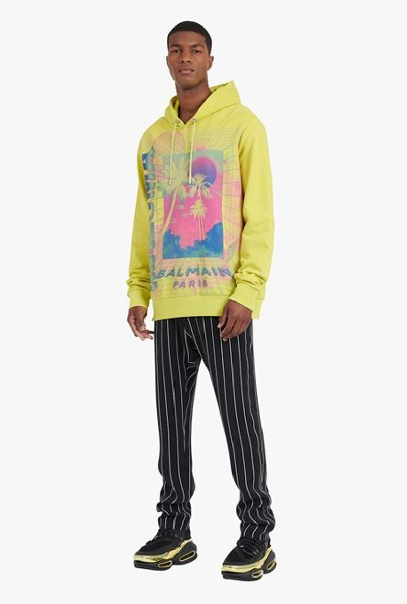 Balmain Oversized lime-green cotton sweatshirt with multicolor Balmain logo print outlook