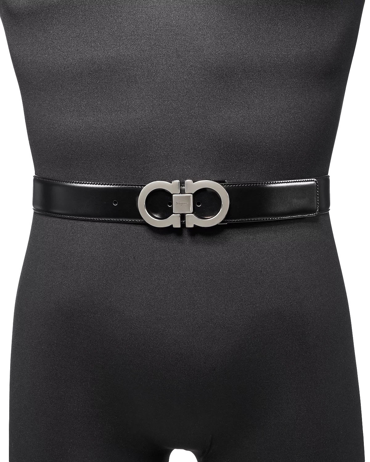 Men's Double Gancini Buckle Reversible Leather Belt - 3