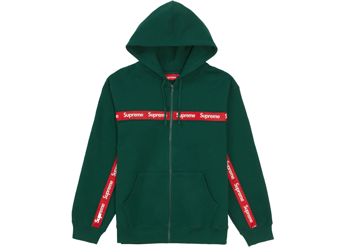 Supreme Text Stripe Zip Up Hooded Sweatshirt Dark Green - 1