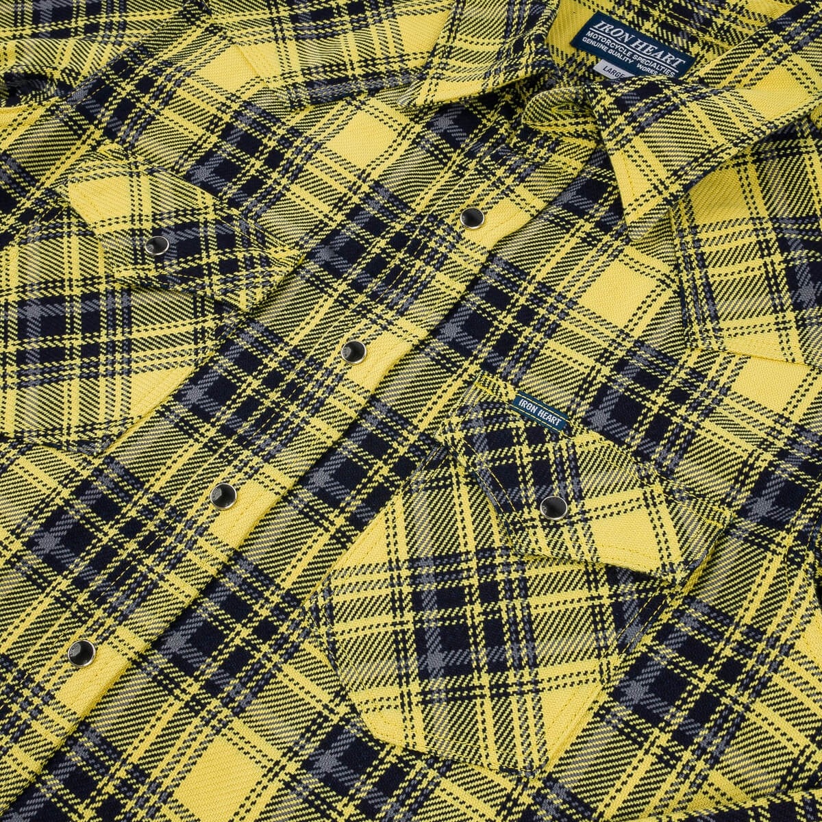 IHSH-411-YEL 9oz Selvedge Indigo Check Flannel Western Shirt Yellow - 3