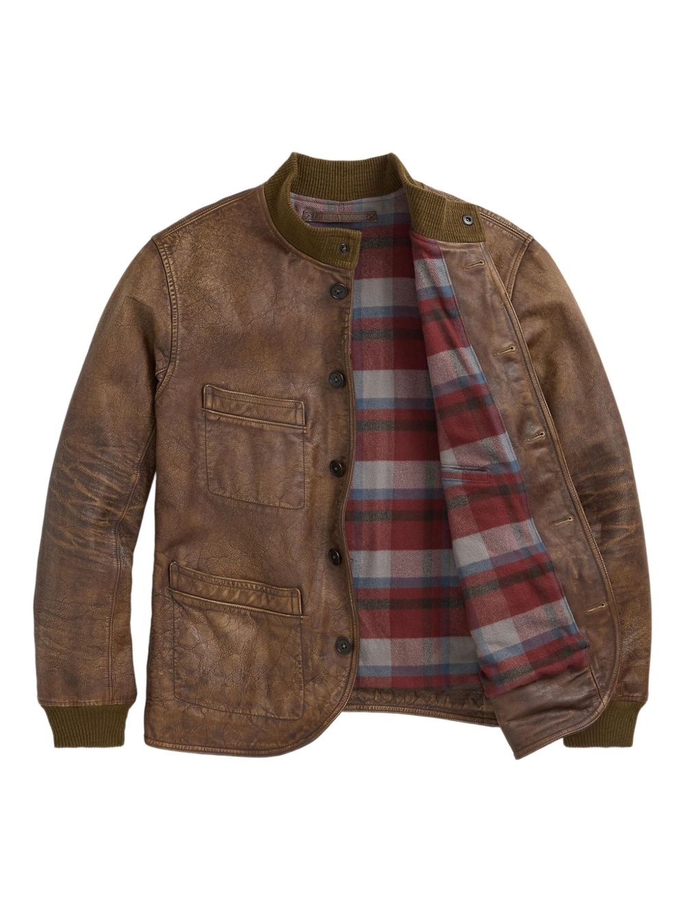 button-up leather jacket - 6