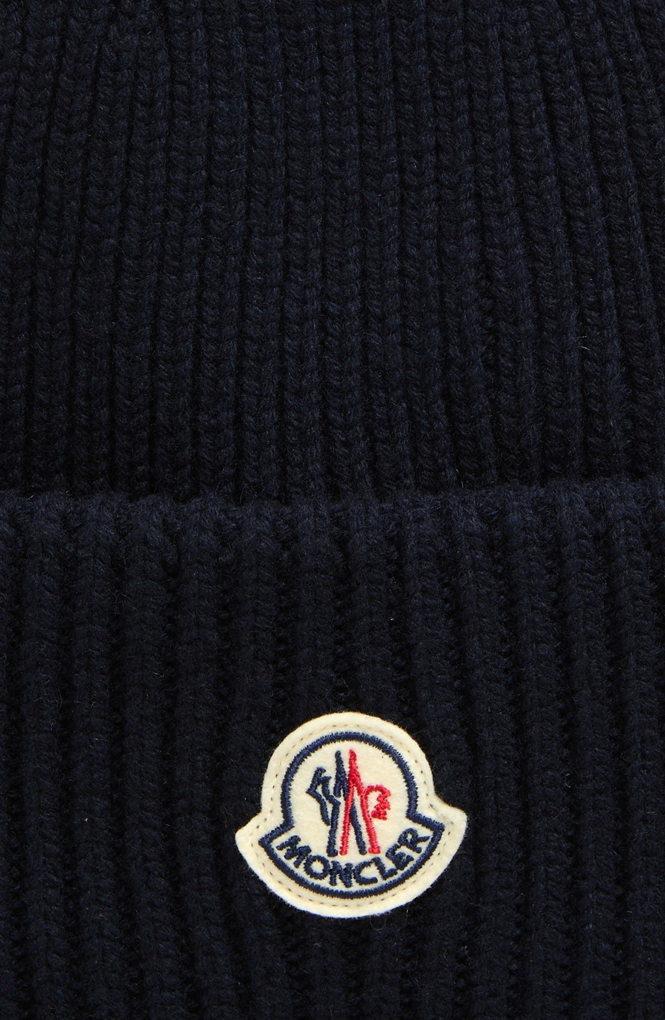 Moncler Logo Cuff Virgin Wool & Cashmere Blend Beanie in Navy Blue at Nordstrom - 2