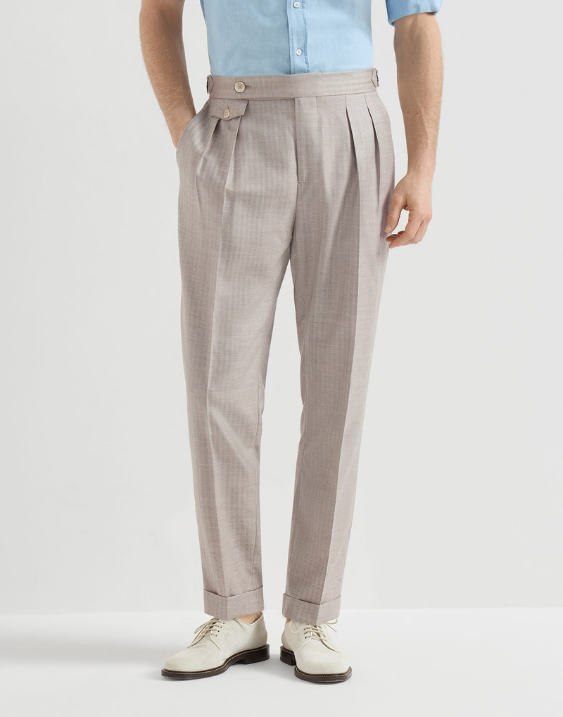 Cashmere and silk chevron trousers with double pleats and waist tabs 2