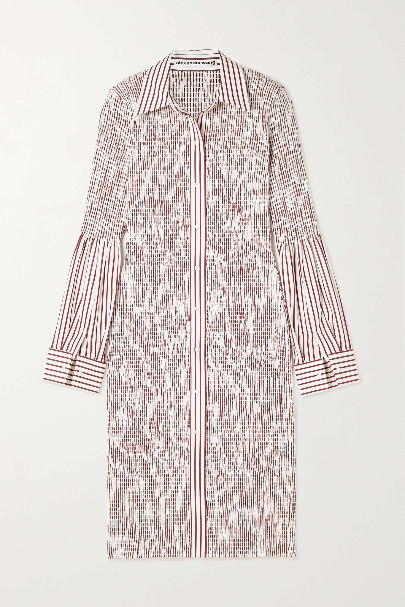Smocked striped cotton-poplin shirt dress - 1