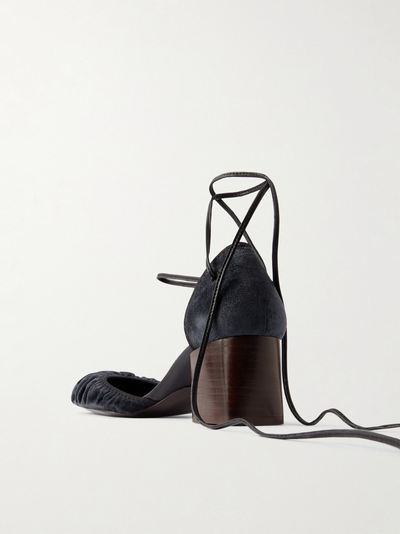 Micro Ballerina Leather-trimmed Ruched Velvet Pumps 3