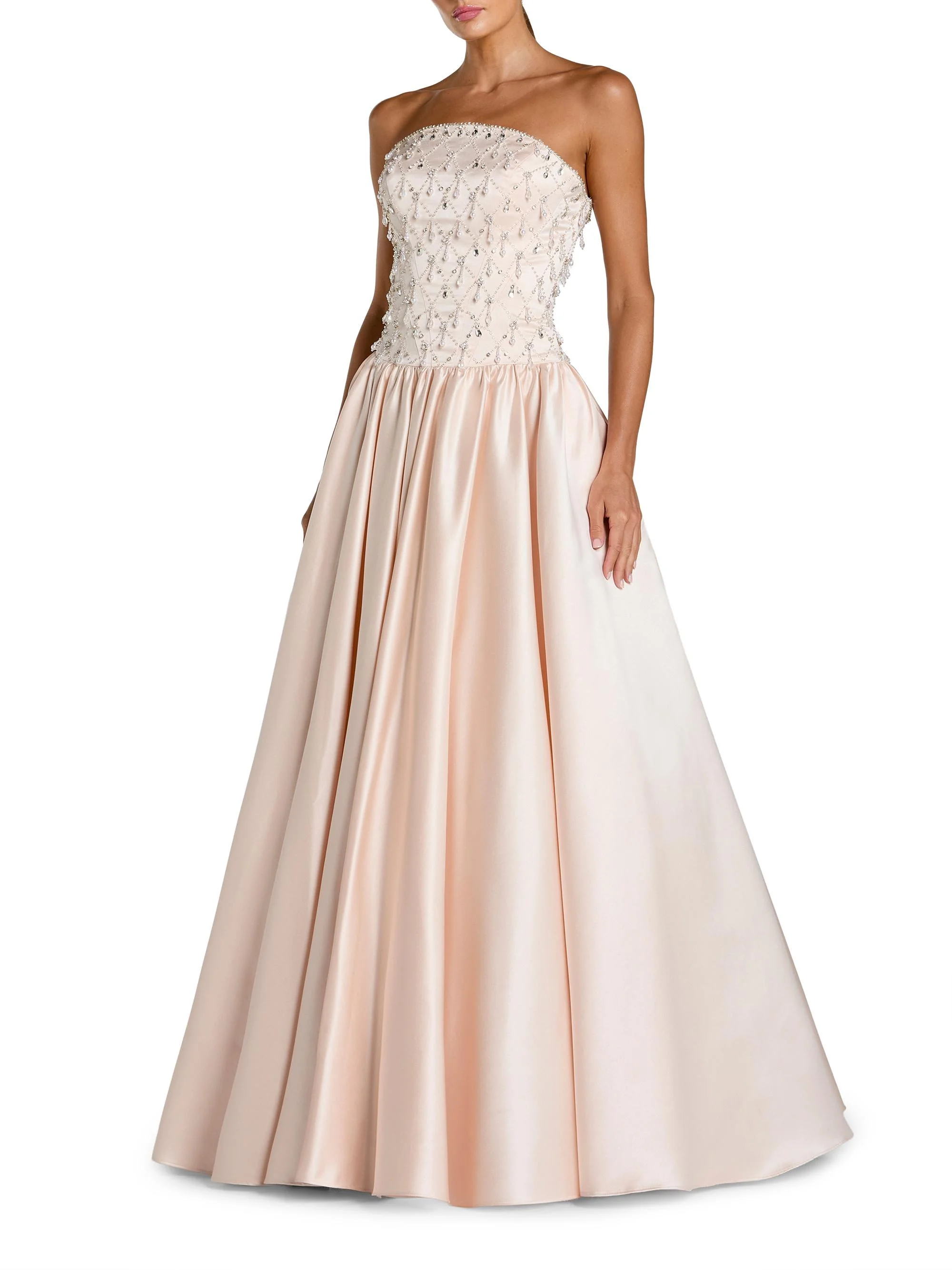 Women's Embellished Satin Strapless Ball Gown - Porcelain - 1