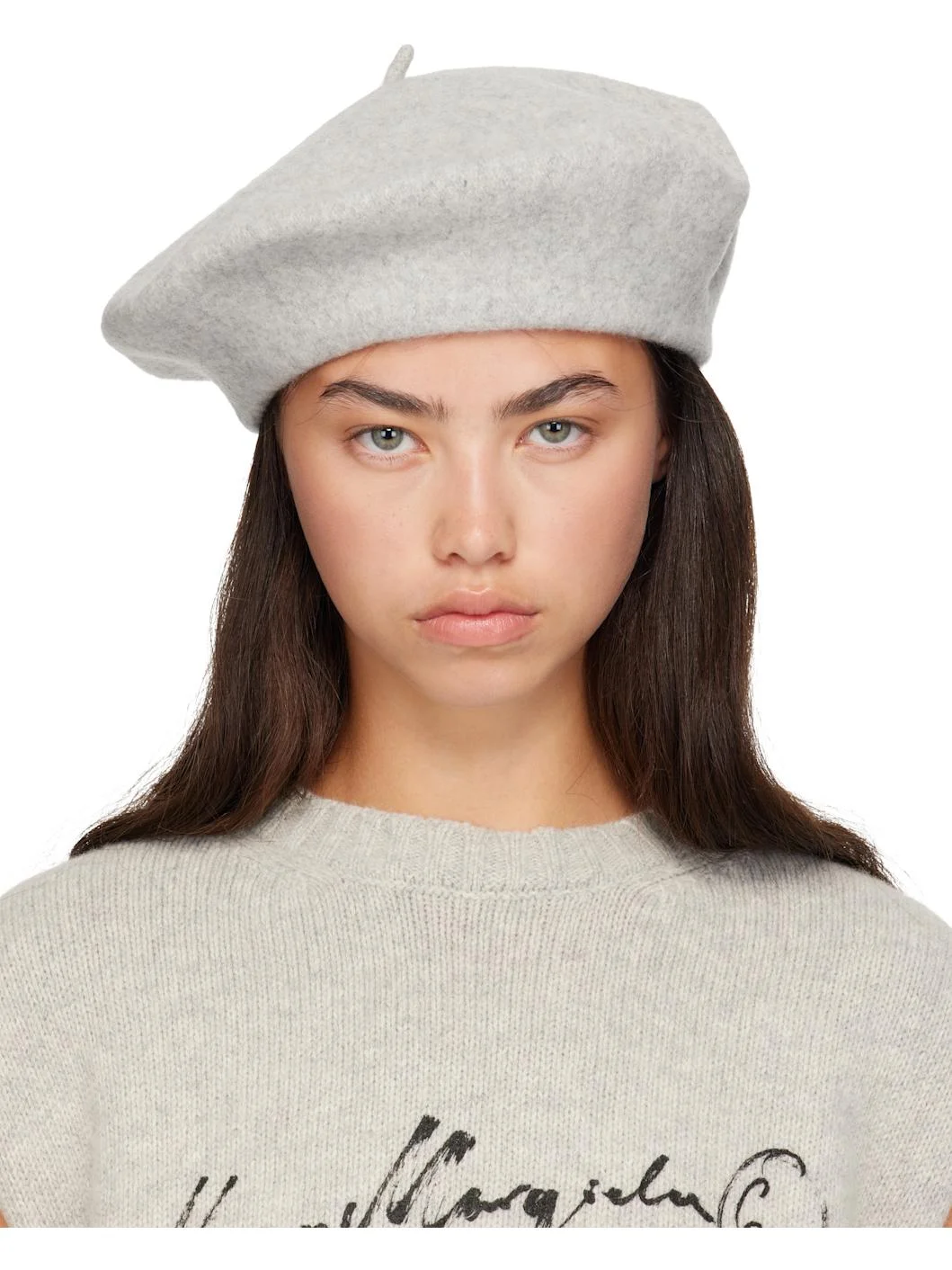 Gray 4-Stitch Wool Beret - 1
