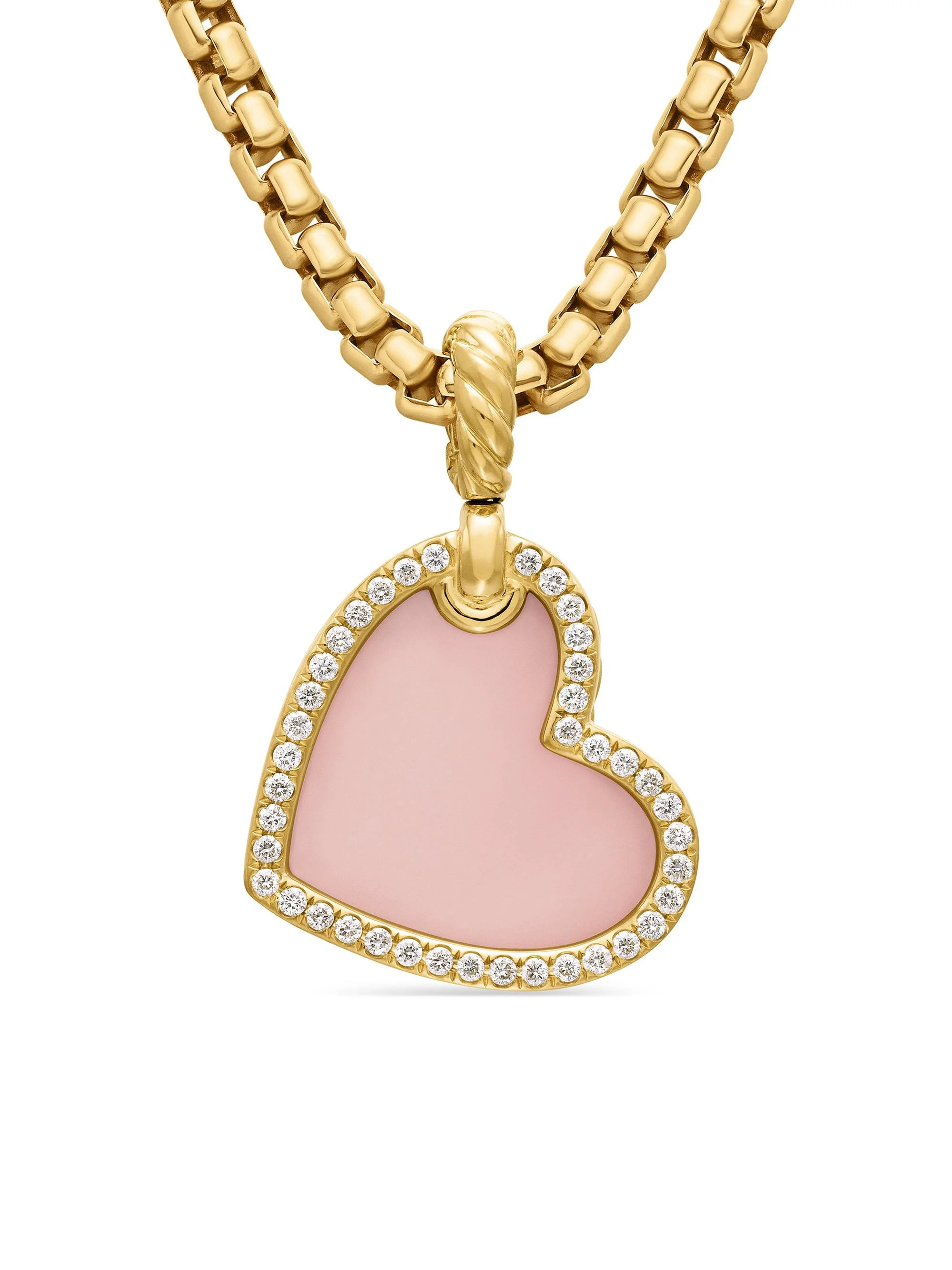 Women's DY Elements Heart Amulet in 18K Yellow Gold - Pink Opal - 1