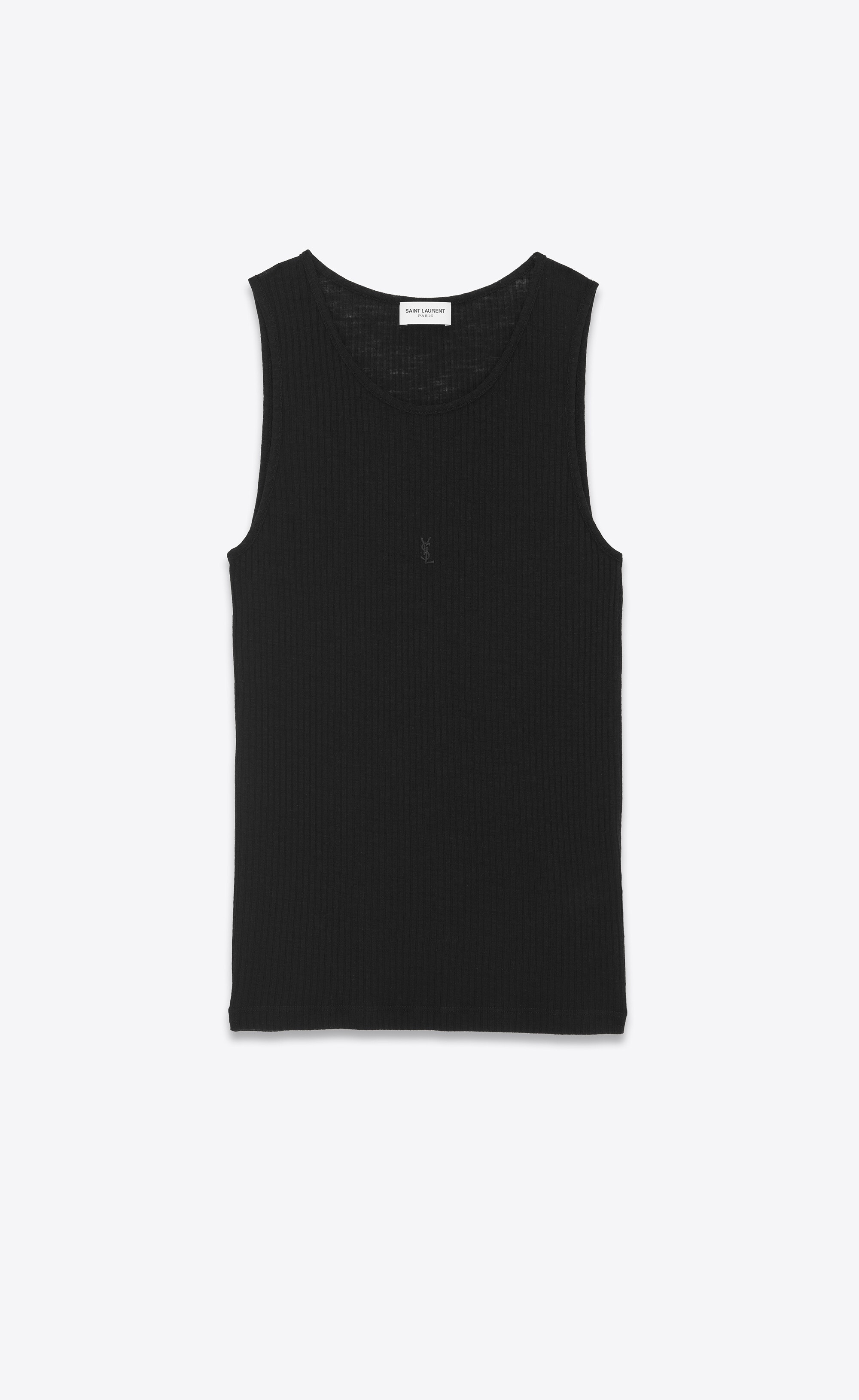 【関税&送料込】Saint Laurent Black Cassandre Logo Top In Si SAINT LAURENT cassandre tank top | REVERSIBLE