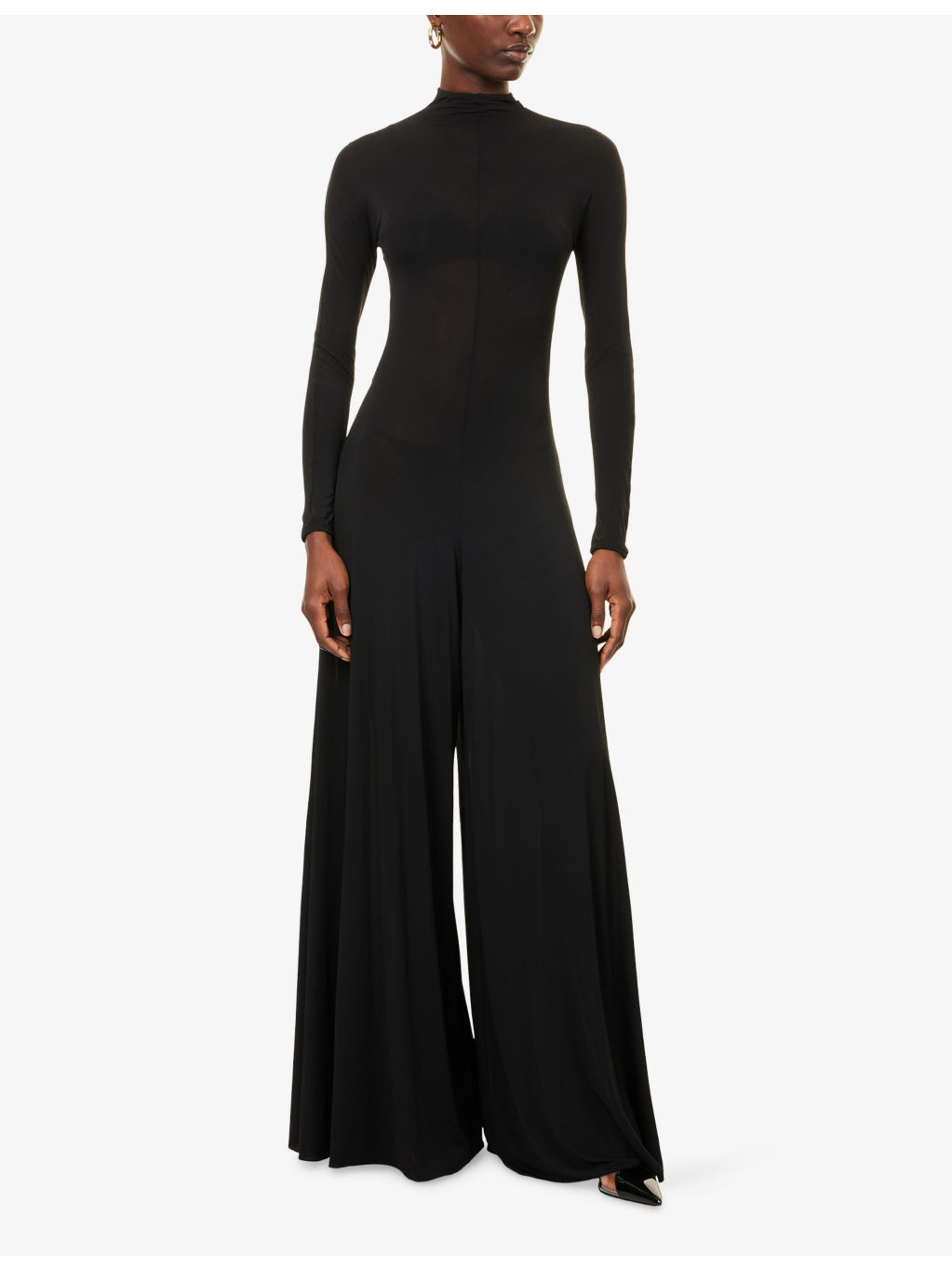 Flare Long-Sleeve Woven Jumpsuit - 3