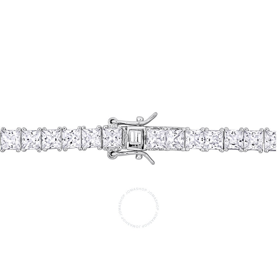 Amour - Amour Men's 2-Piece Set 63ct TGW Created White Sapphire Tennis Necklace and Bracelet in Sterling Sil - 2