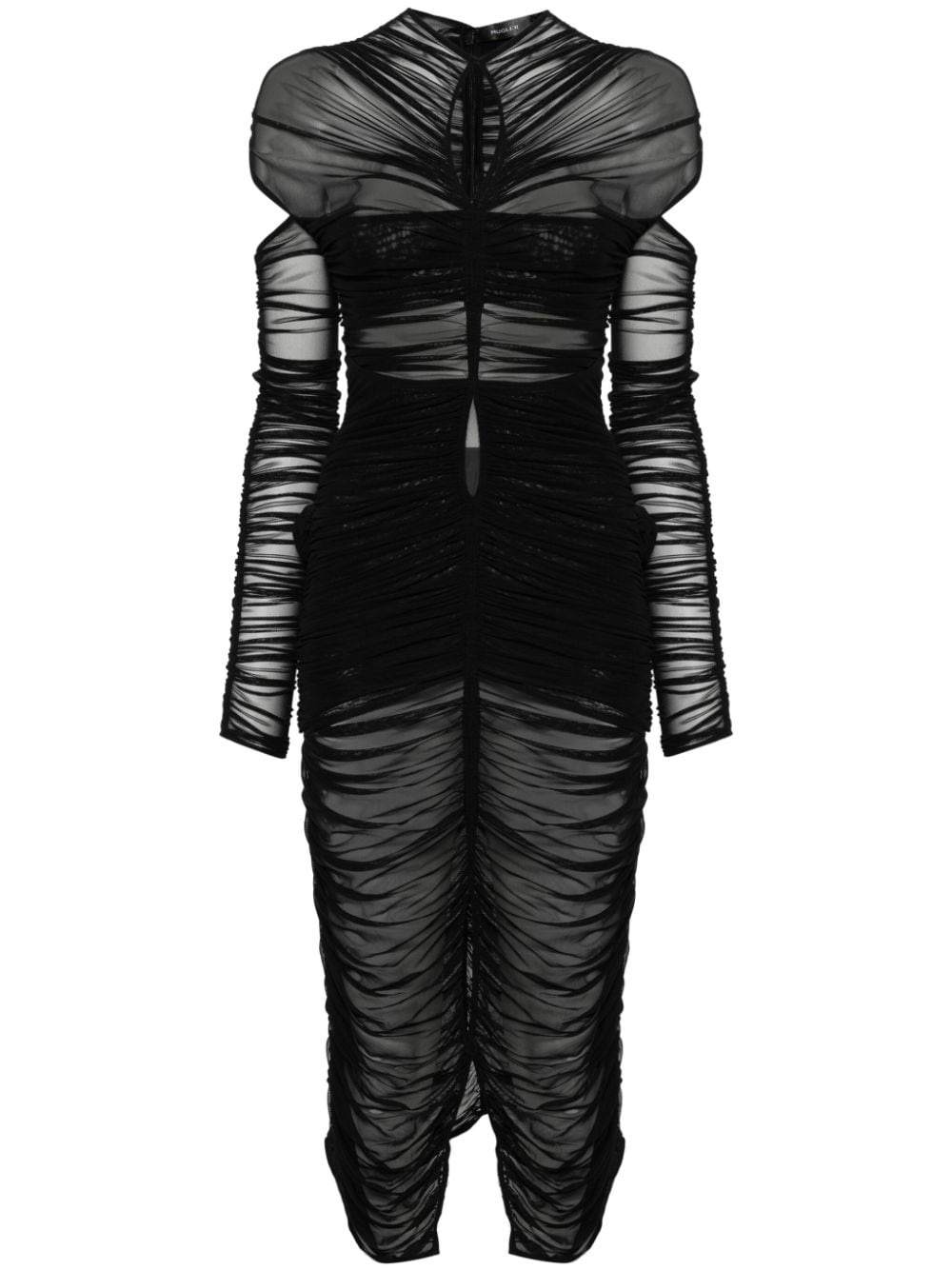 draped semi-sheer mesh dress - 1