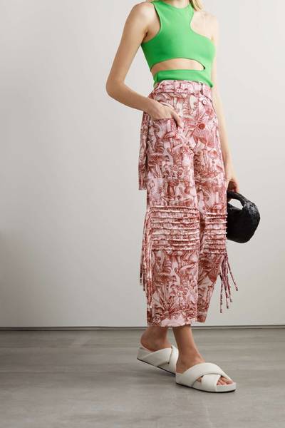 Stella McCartney Cropped fringed printed silk and cotton-blend seersucker wide-leg pants outlook