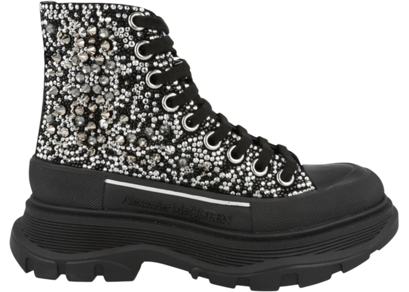 Alexander McQueen Tread Slick Boot Black Silver Crystal (Women's) - 1
