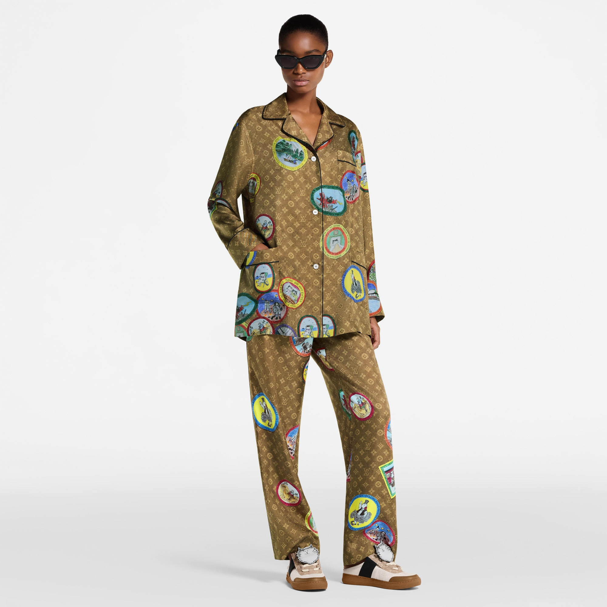 Monogram Cat Stamp Pajama Pants - 6