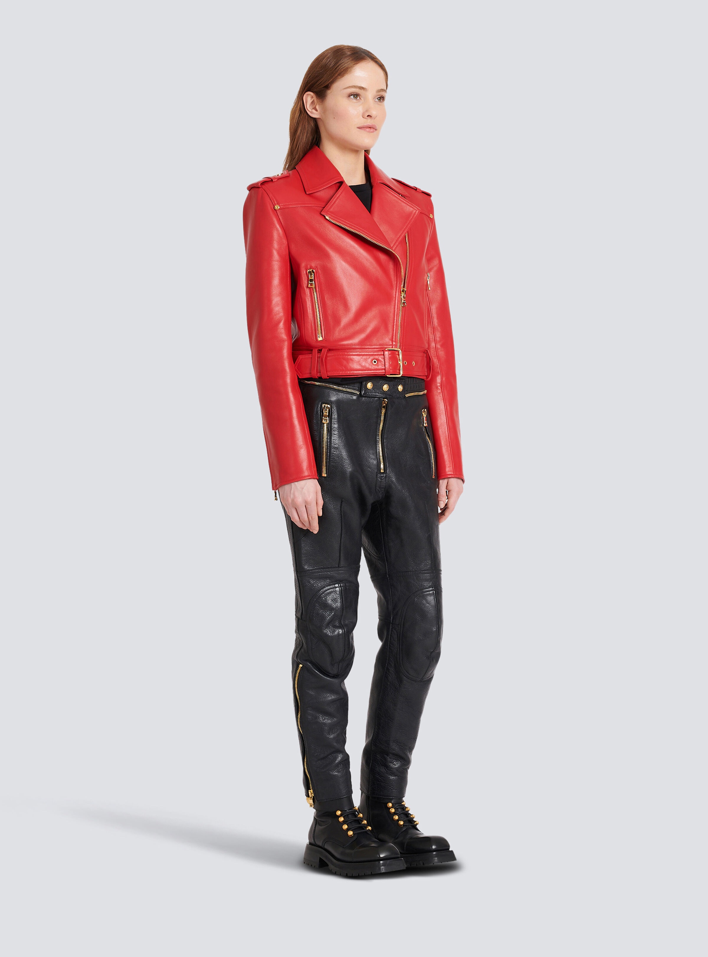 Cropped leather biker jacket - 5