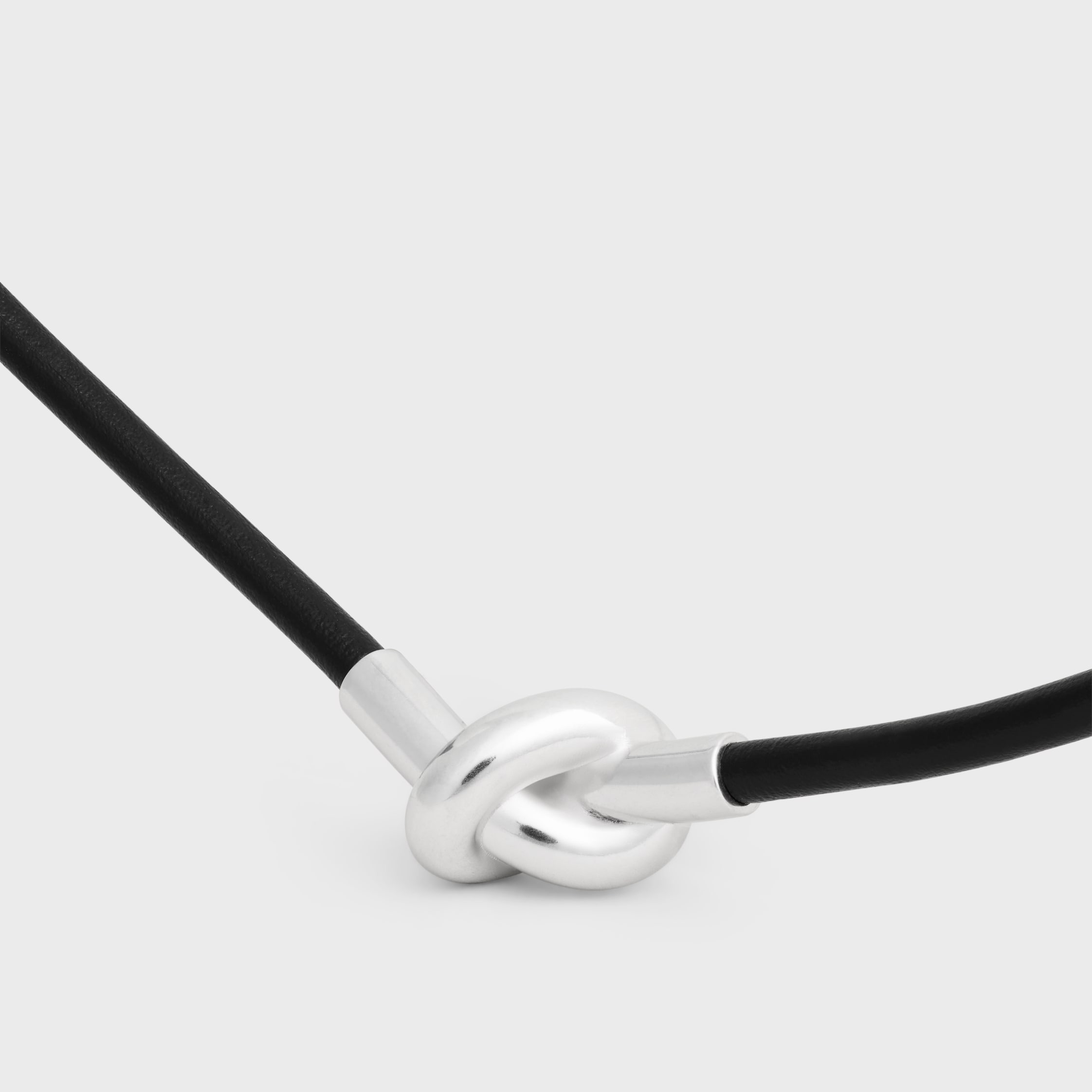 Knot Necklace in Calfskin and Brass with Rhodium Finish - 3