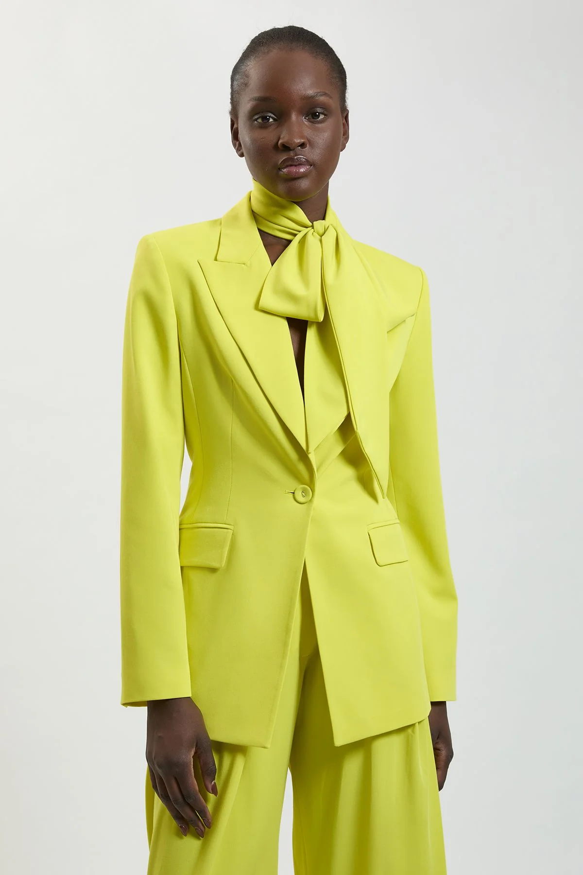 Compact Viscose Tie Neck Tailored Blazer - 1