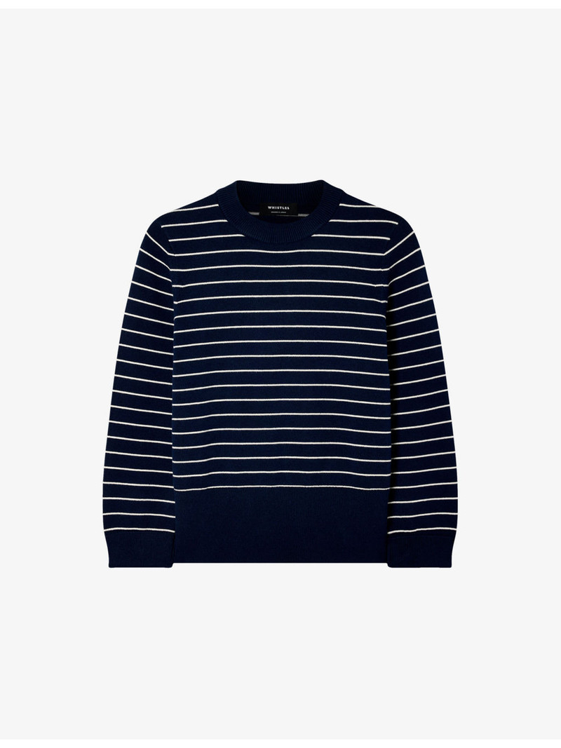 Striped Round-Neck Stretch Cotton-Blend Jumper 1