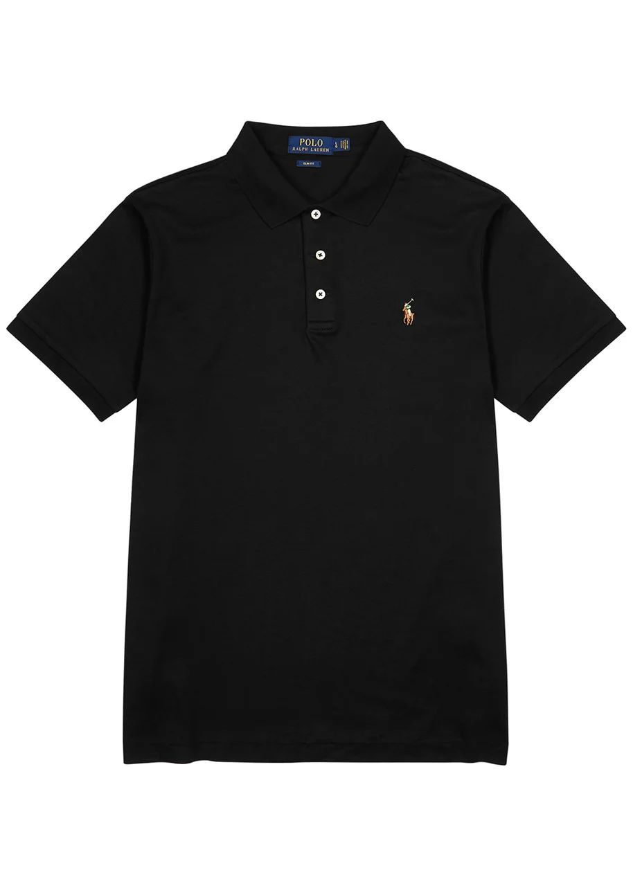 Black slim Pima-cotton polo shirt - 1