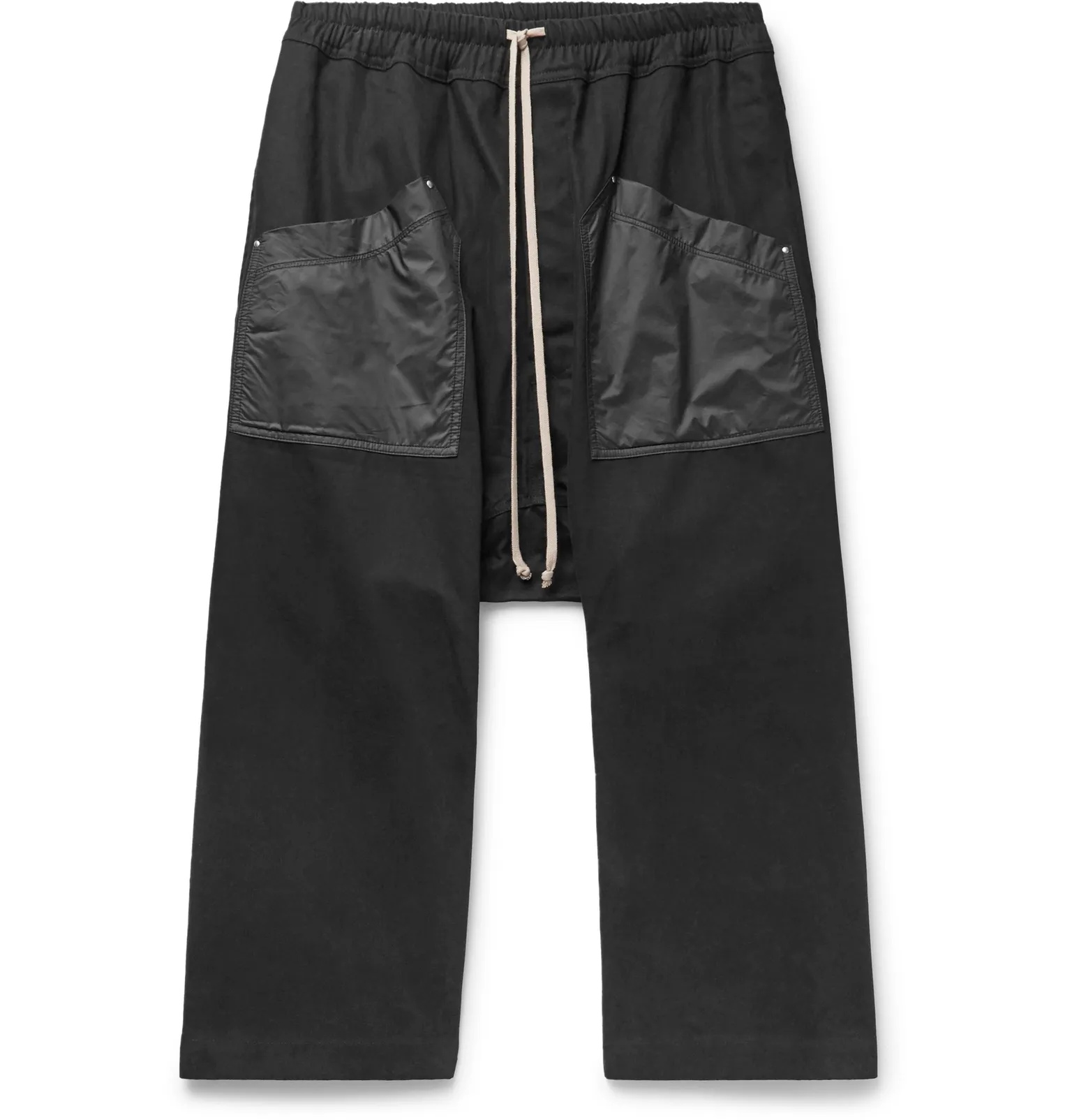 DRKSHDW Cropped Shell-Trimmed Cotton-Twill Drawstring Cargo Trousers - 1