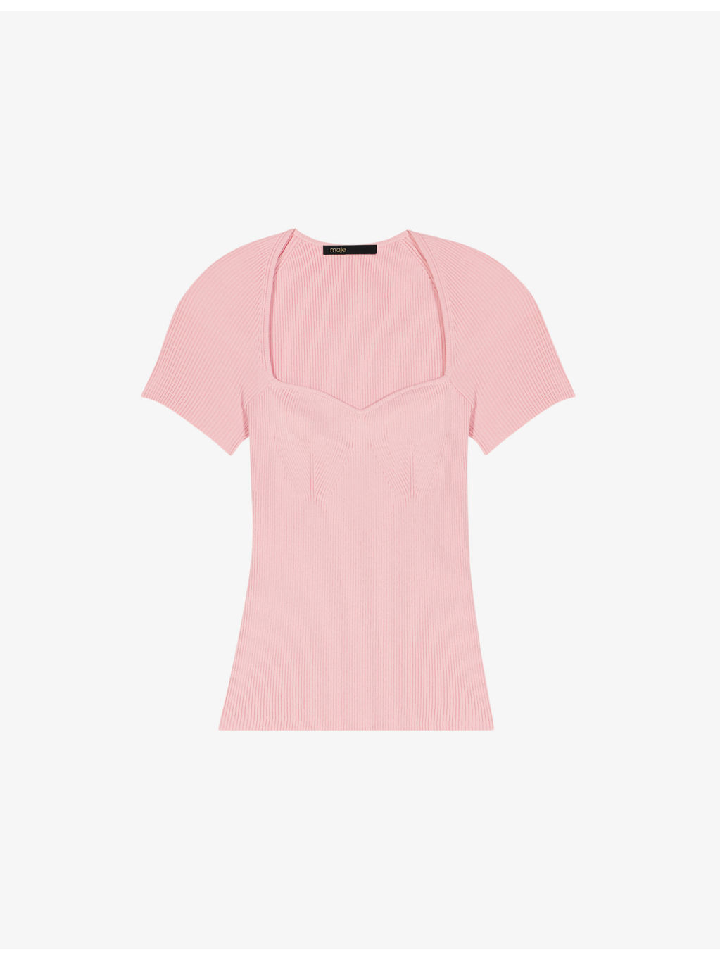 Sweetheart-neck short-sleeve stretch-knit jumper - 1