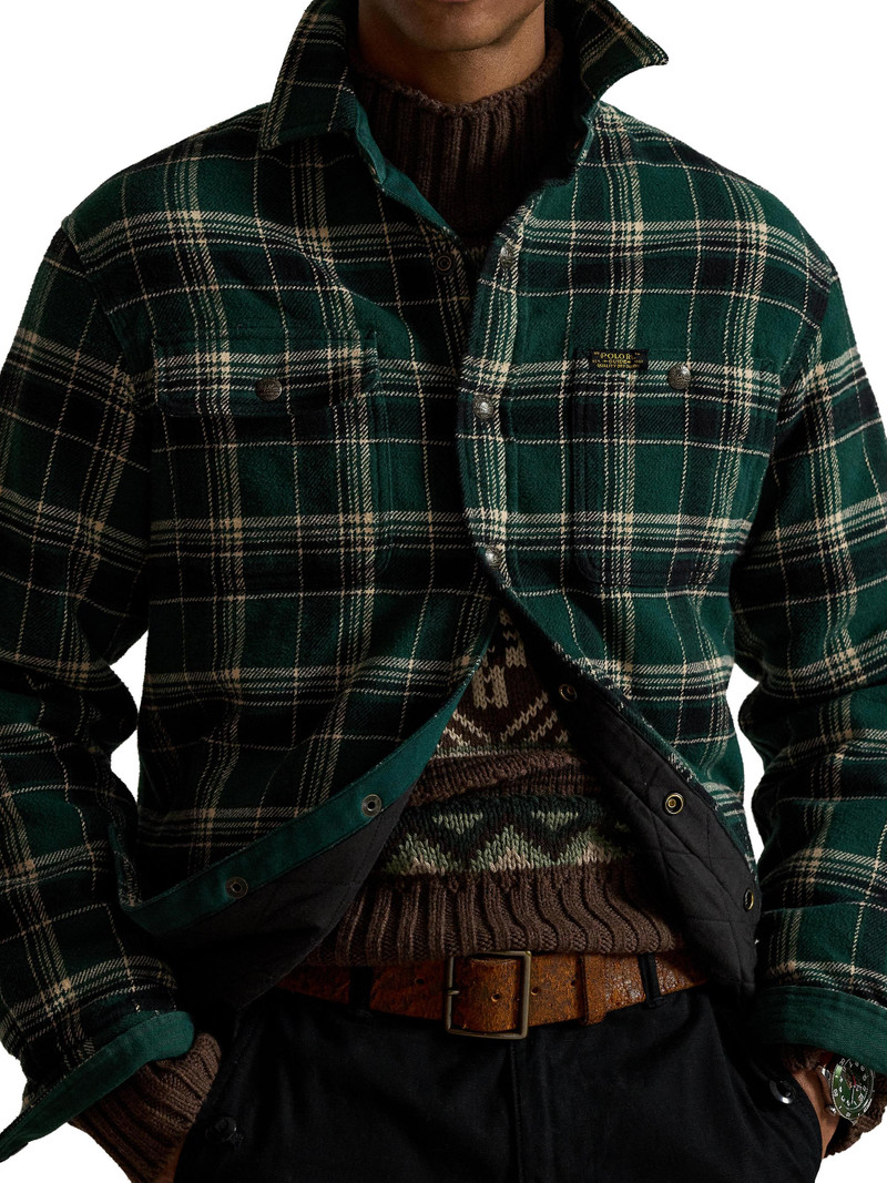 Men's Plaid Two-Sided Brushed Flannel Shirt Jacket - Forest Cream Multi 5