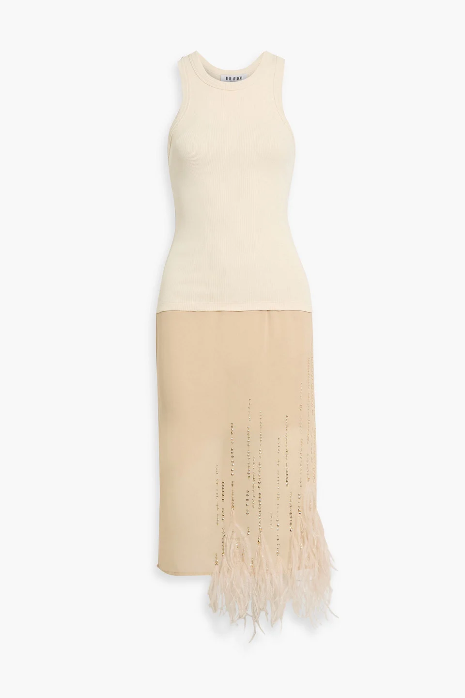 Layered embellished crepe de chine and jersey midi dress - 1