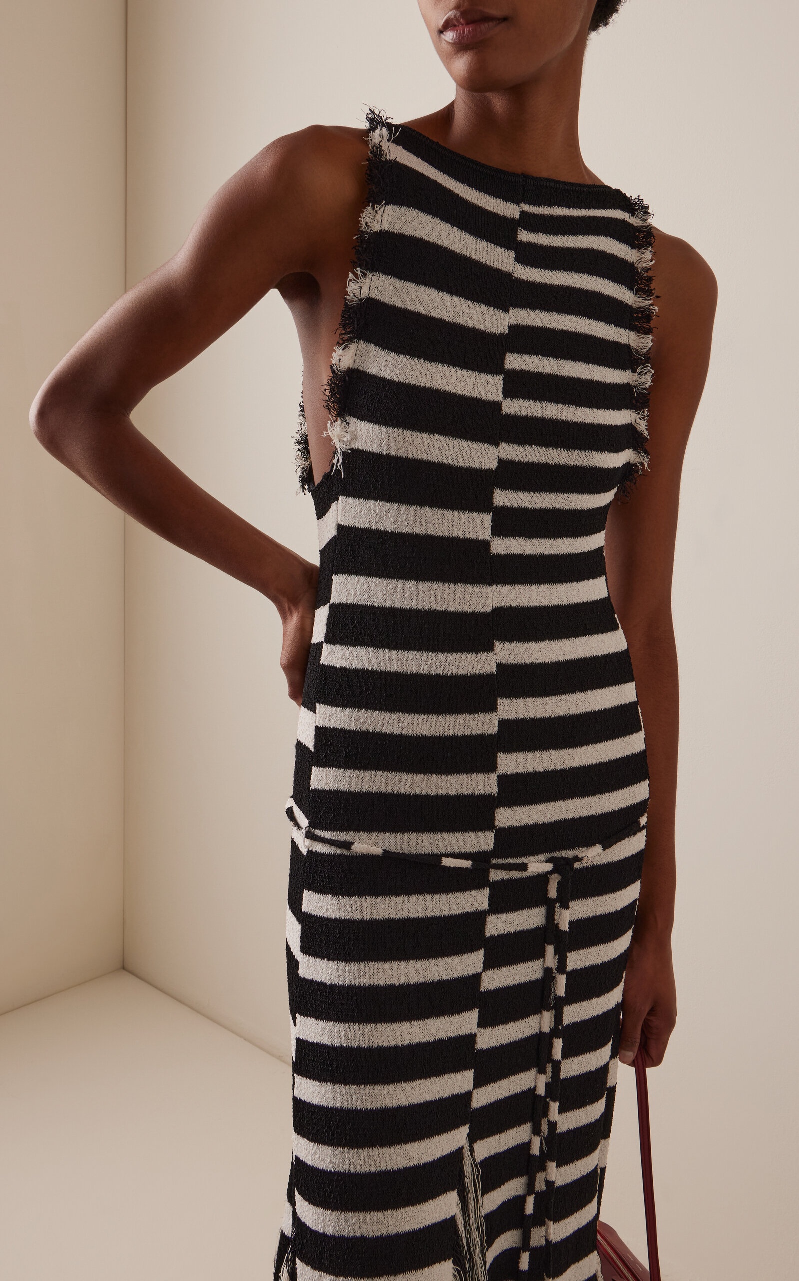 Yves Striped Fringed Cotton Knit Maxi Dress black/white - 3