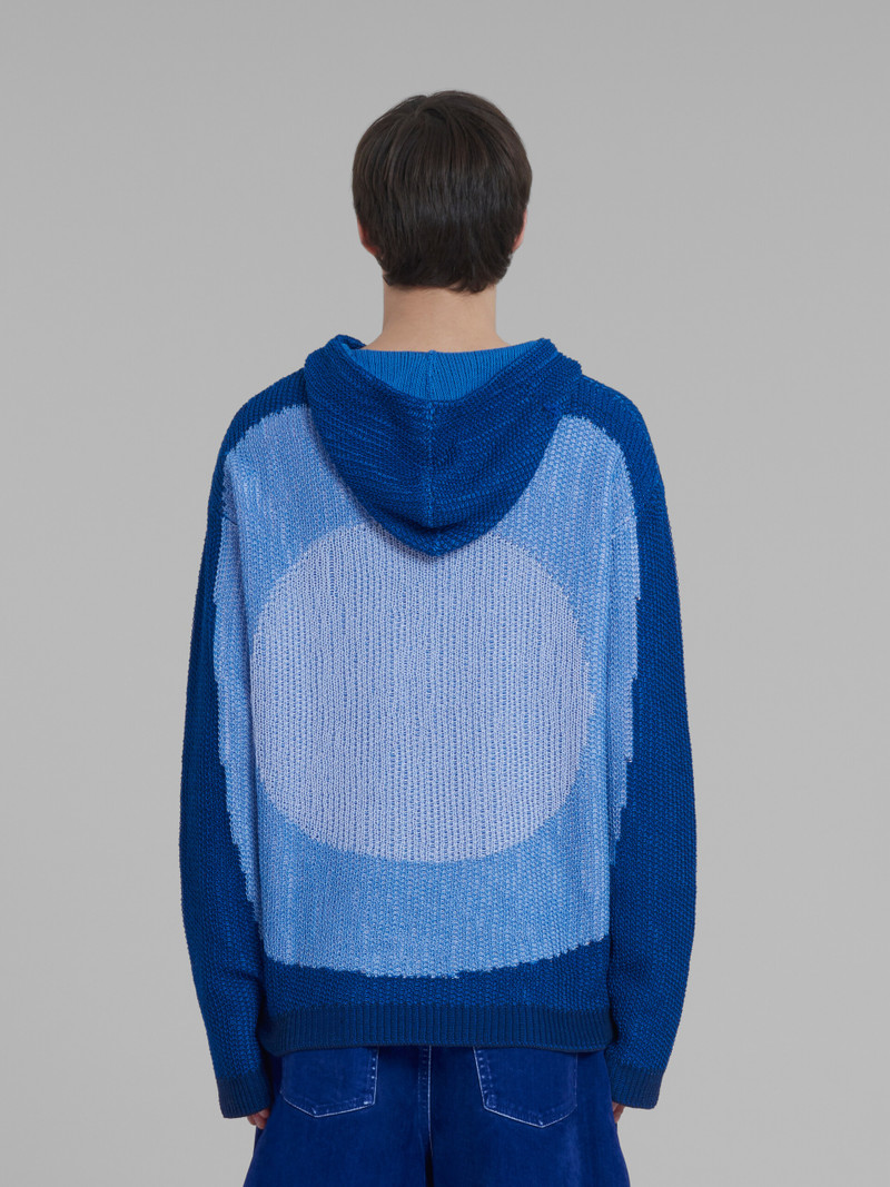 BLUE KNITTED COTTON HOODIE WITH CIRCLE INLAY 3