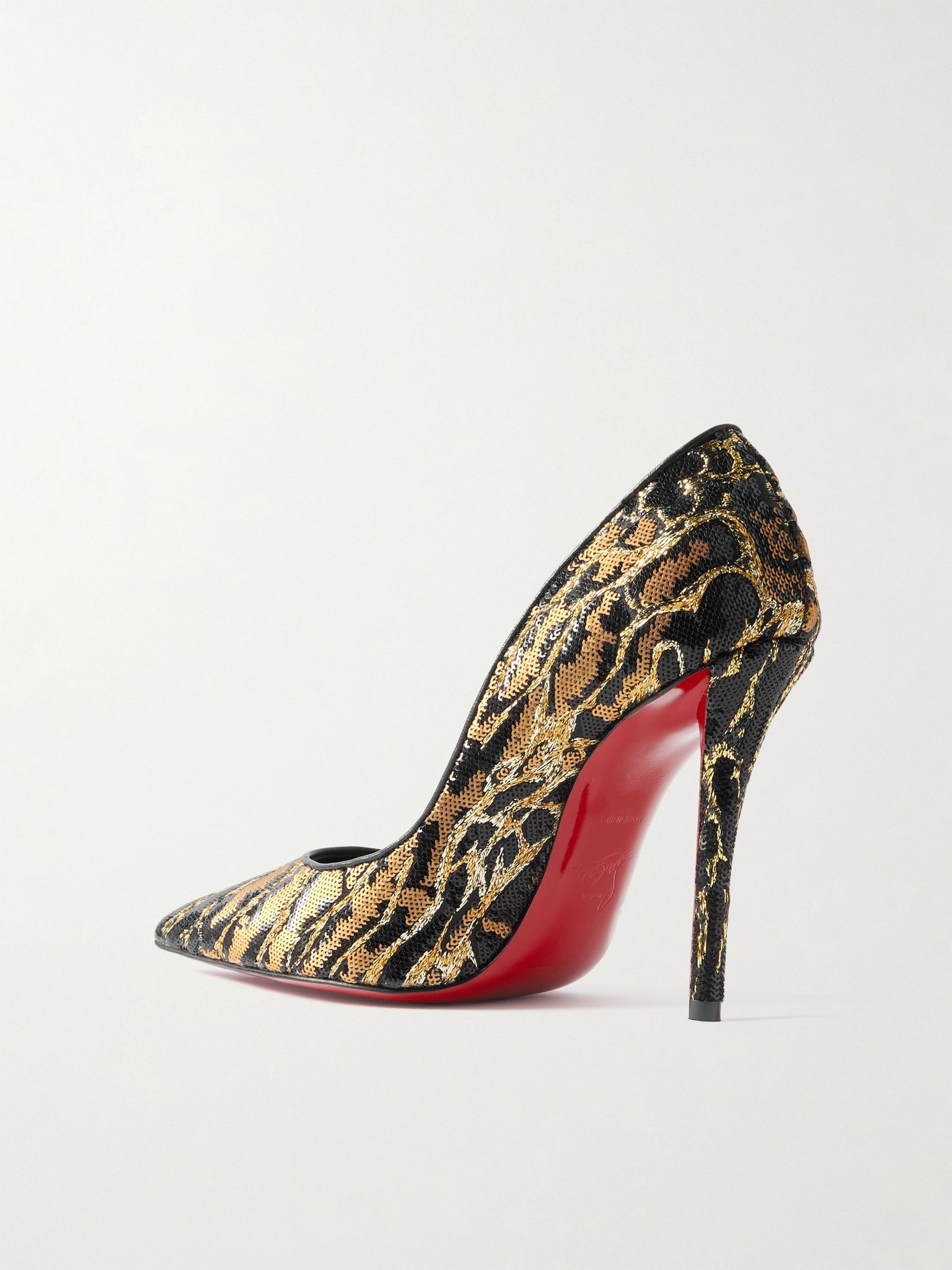 Miss Z Ocelot 100 Lurex and leather-trimmed sequined satin pumps Leopard print - 3