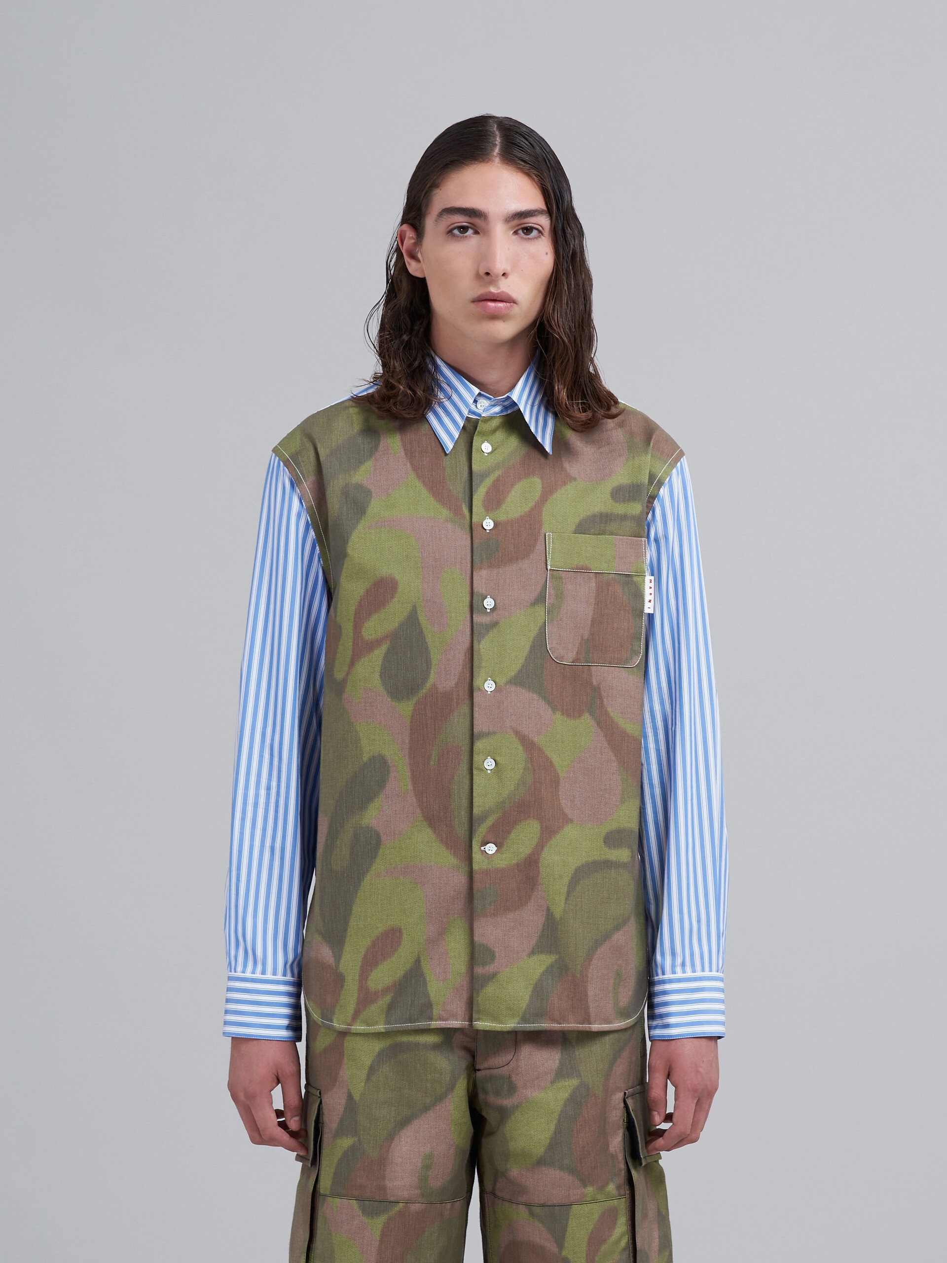 STRIPED POPLIN AND CHINÉ CANVAS SHIRT - 2