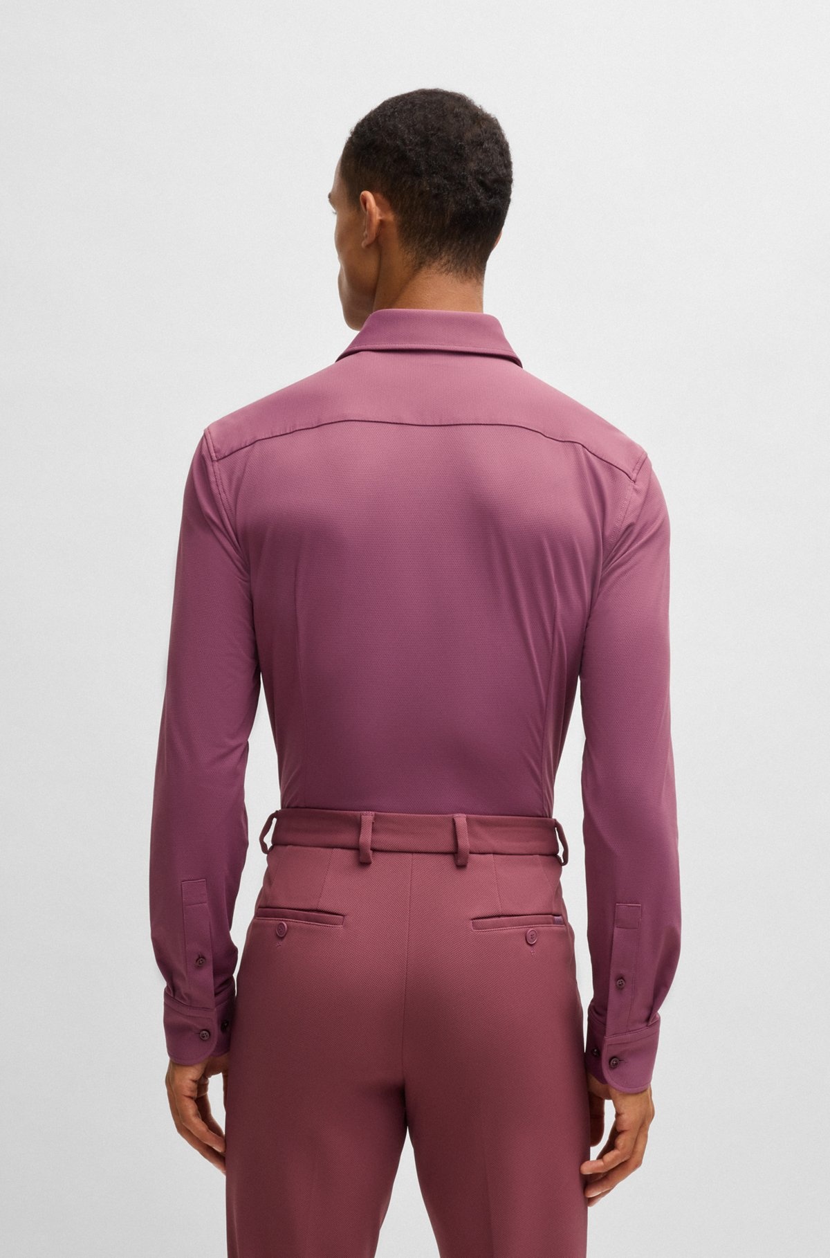 SLIM-FIT SHIRT IN STRUCTURED PERFORMANCE-STRETCH JERSEY - 5