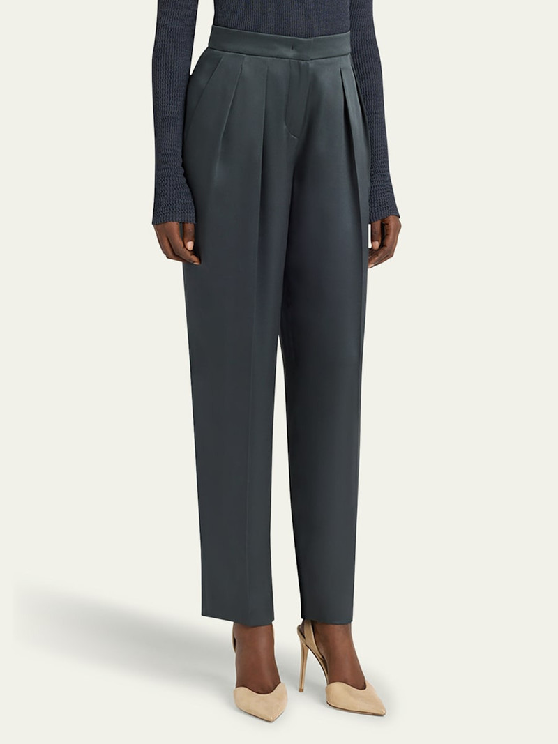 GIORGIO ARMANI Silk Satin Pleated Straight-Leg Trousers outlook