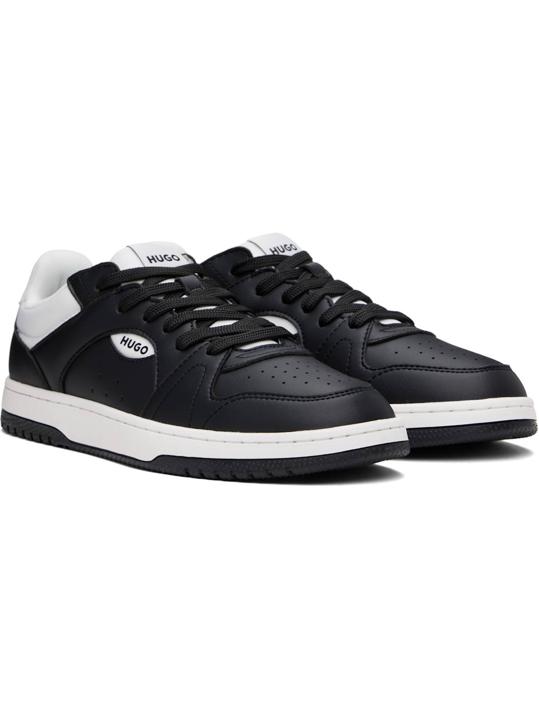 Black & White Faux-Leather Logo Sneakers - 4