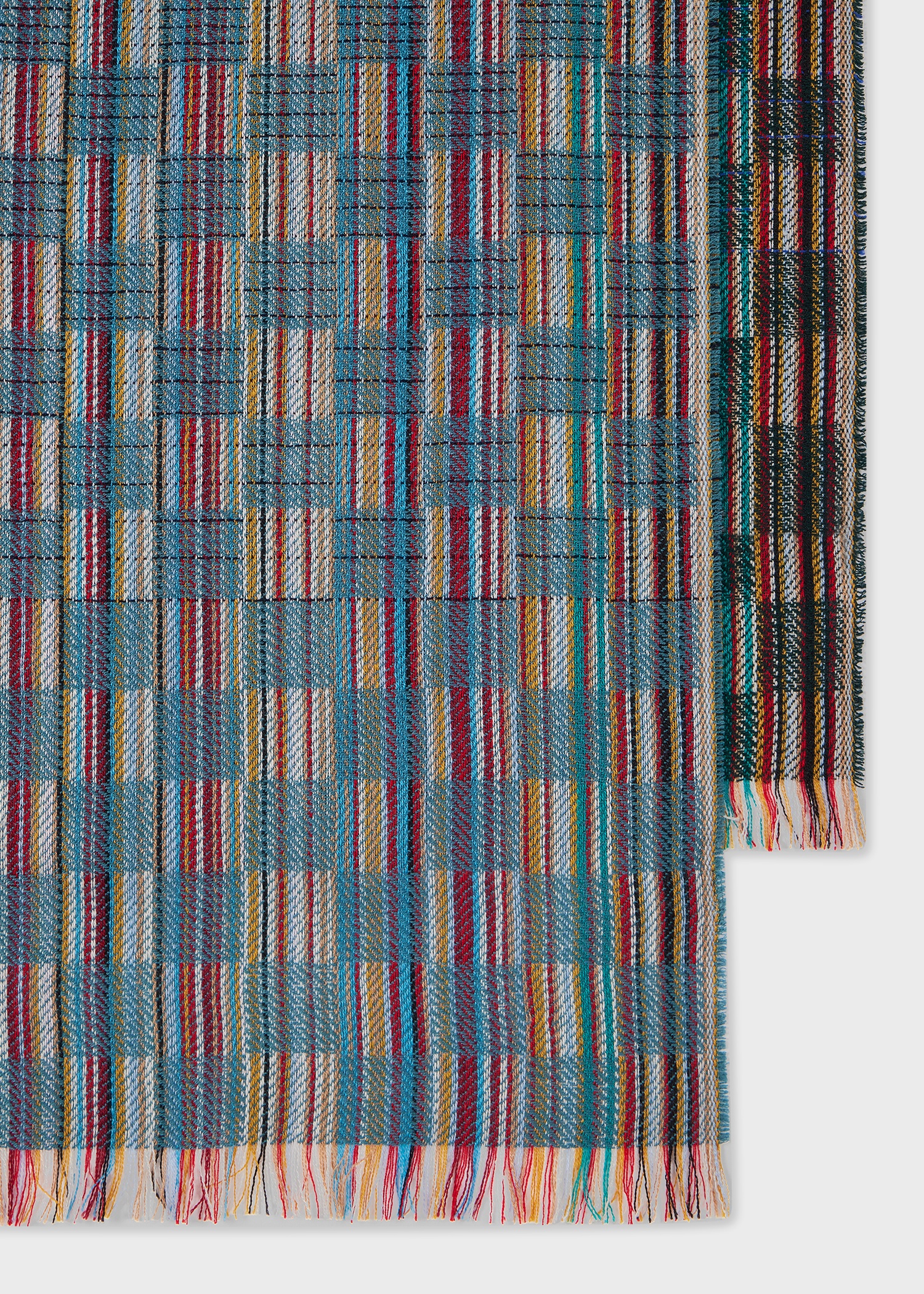 Blue 'Signature Stripe' Basket Weave Wool-Silk Scarf - 2