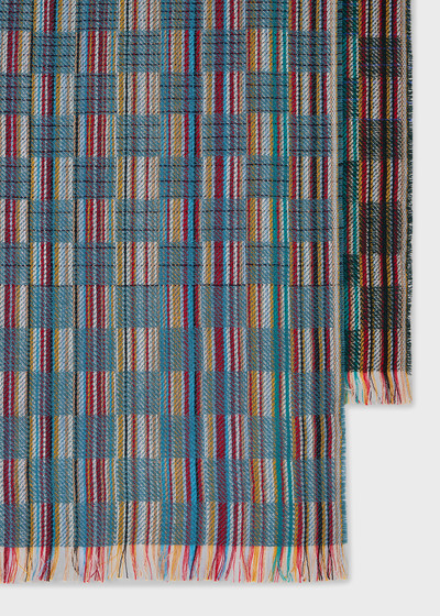 Paul Smith Blue 'Signature Stripe' Basket Weave Wool-Silk Scarf outlook