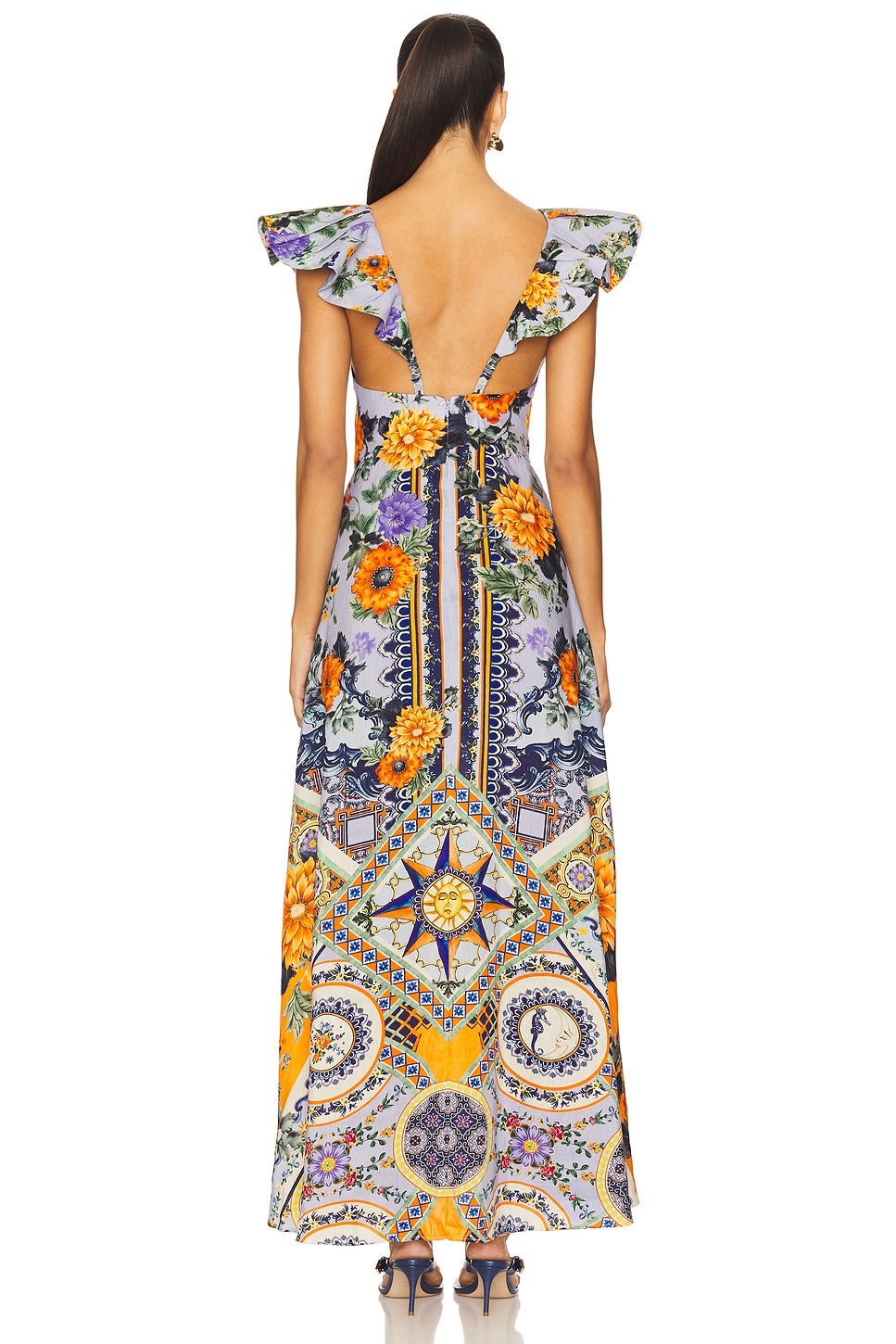 Tie Front Frill Sleeve Long Dress - 3