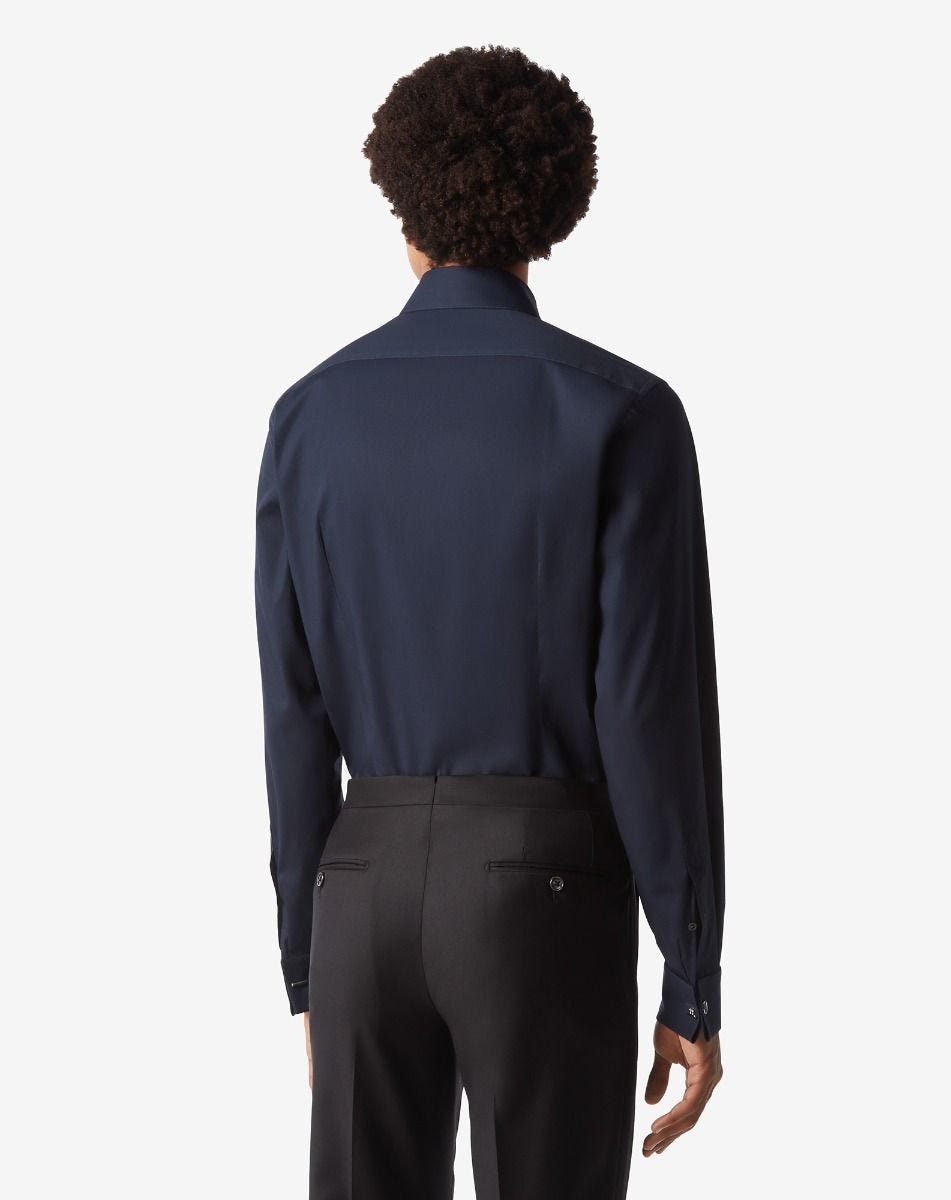Navy blue cotton poplin evening shirt - 4