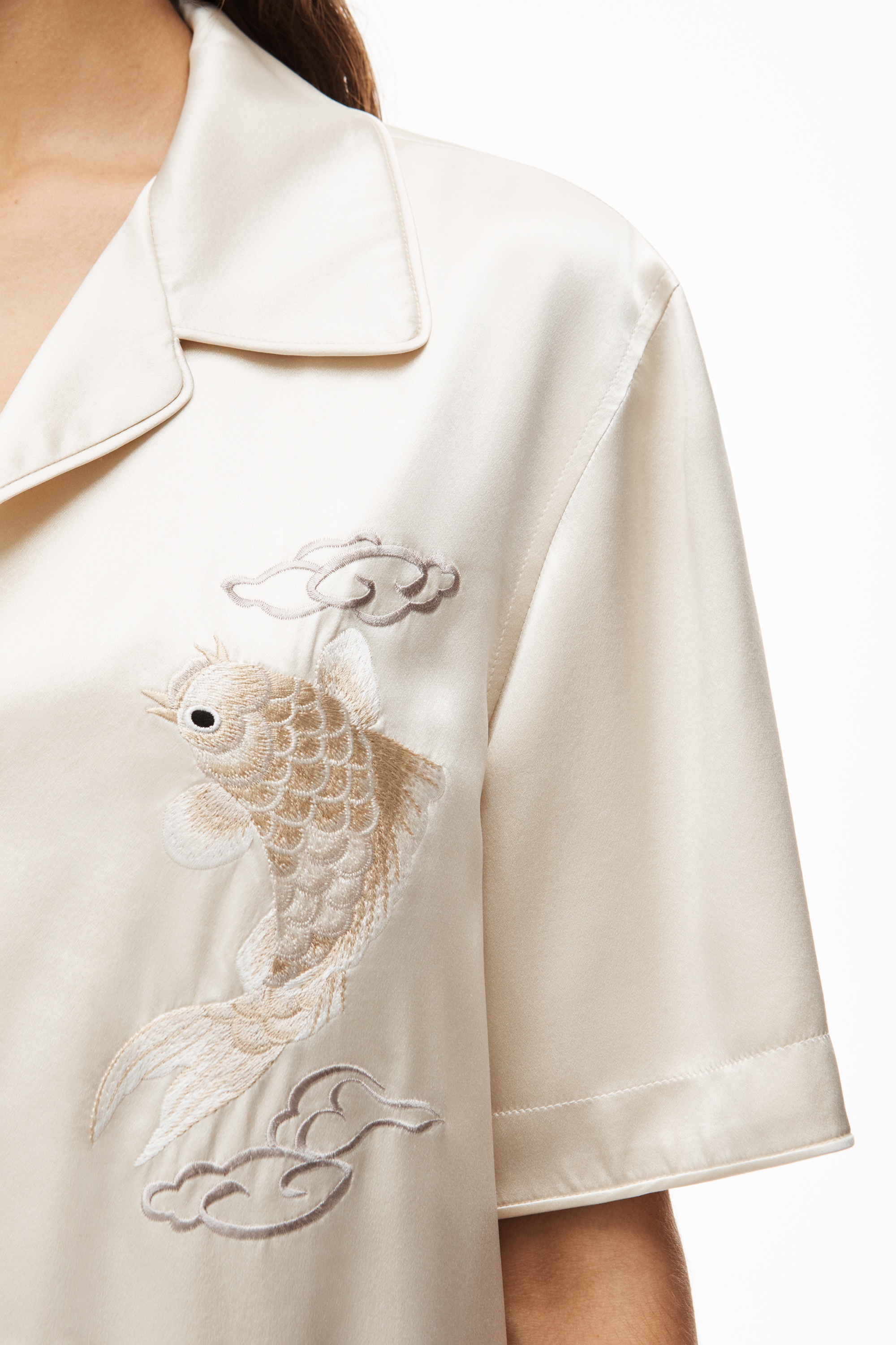 KOI EMBROIDERY SHIRT IN SILK CHARMEUSE - 5