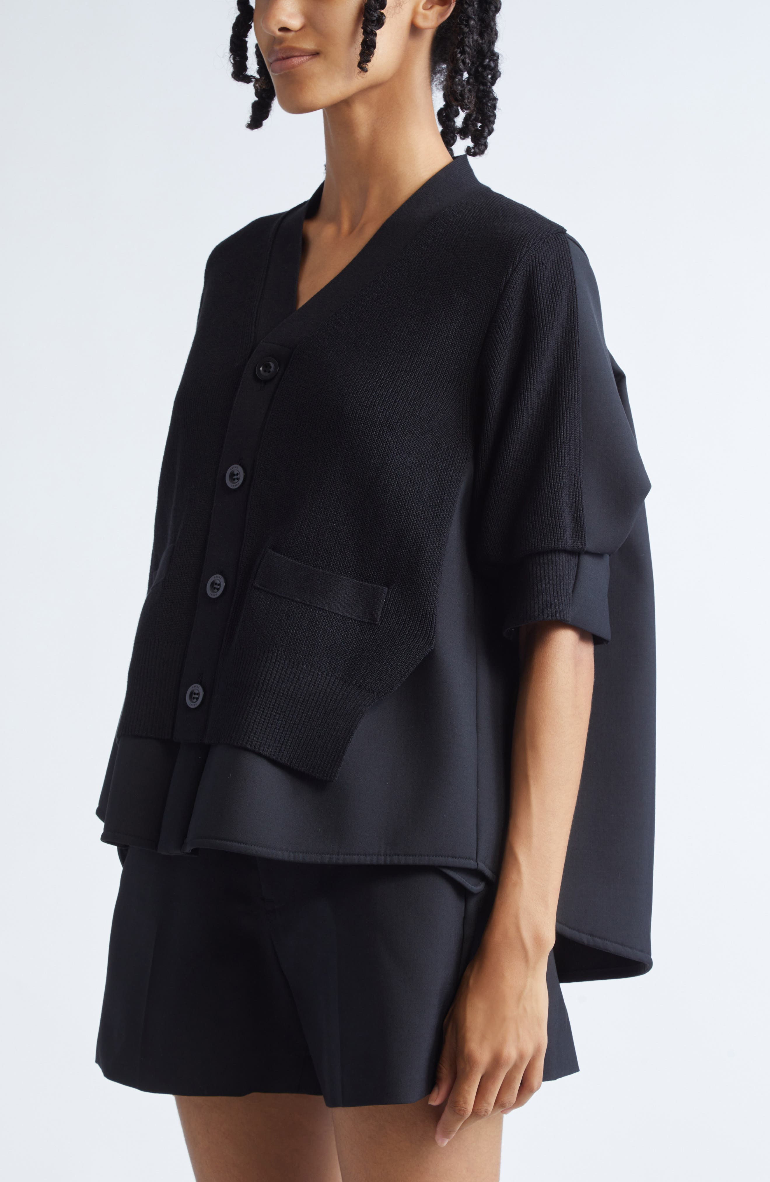 Sacai Suiting Mixed Media Cardigan in Black at Nordstrom - 5