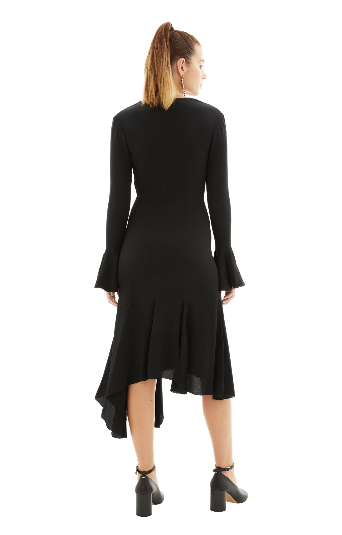 MIDI DRESS WITH RUFFLES (BLACK) - 3