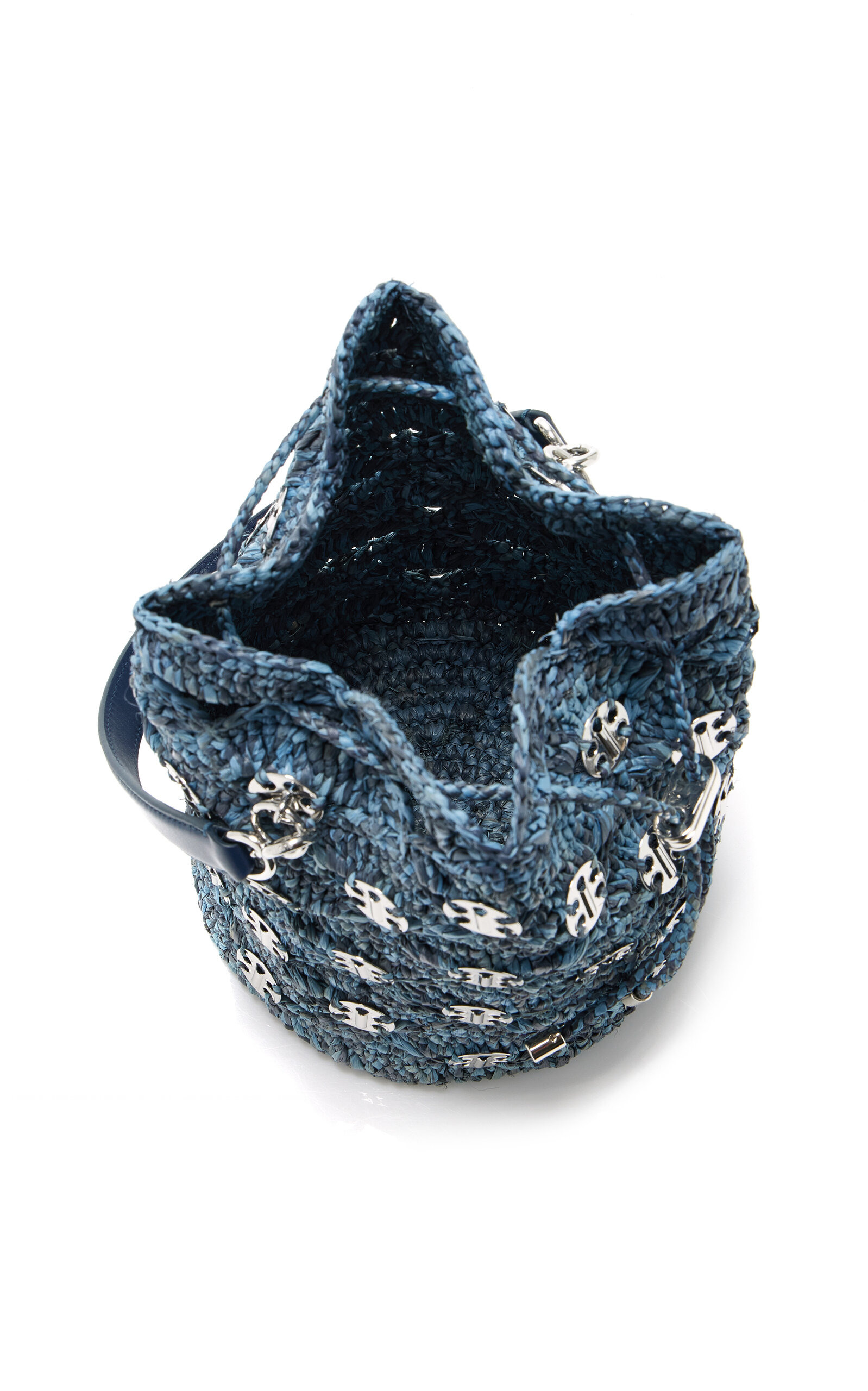 Hardware-Detailed Woven Raffia Bucket Bag blue - 6