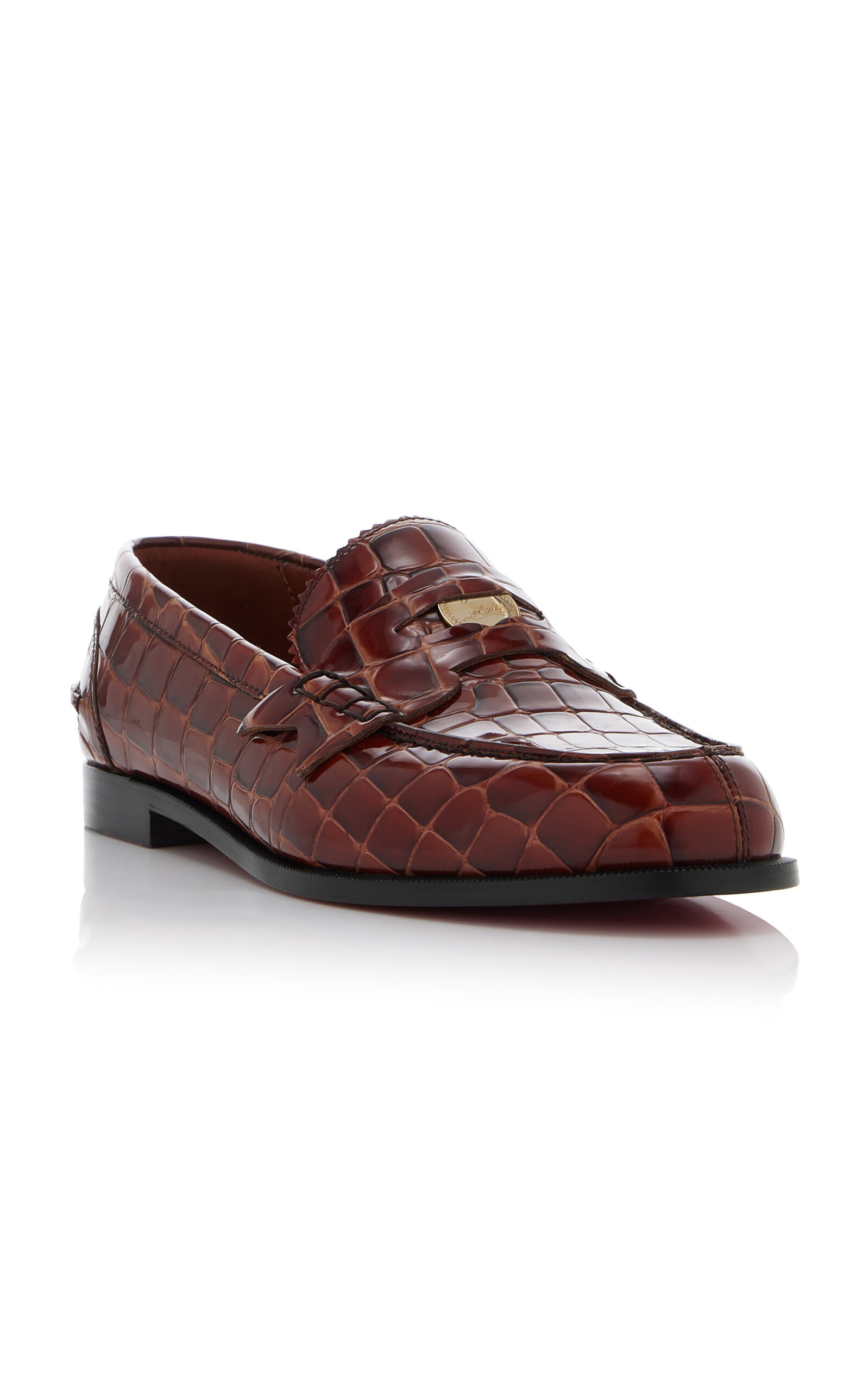 Donna Croc-Embossed Leather Penny Loafers brown - 4