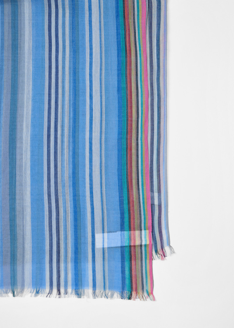 Paul Smith Blue Cotton 'Multistripe' Scarf outlook