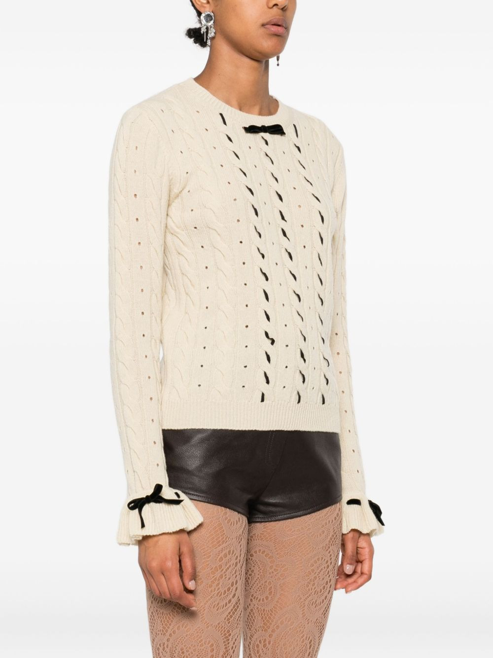 cable-knit ruffled-cuff sweater - 3