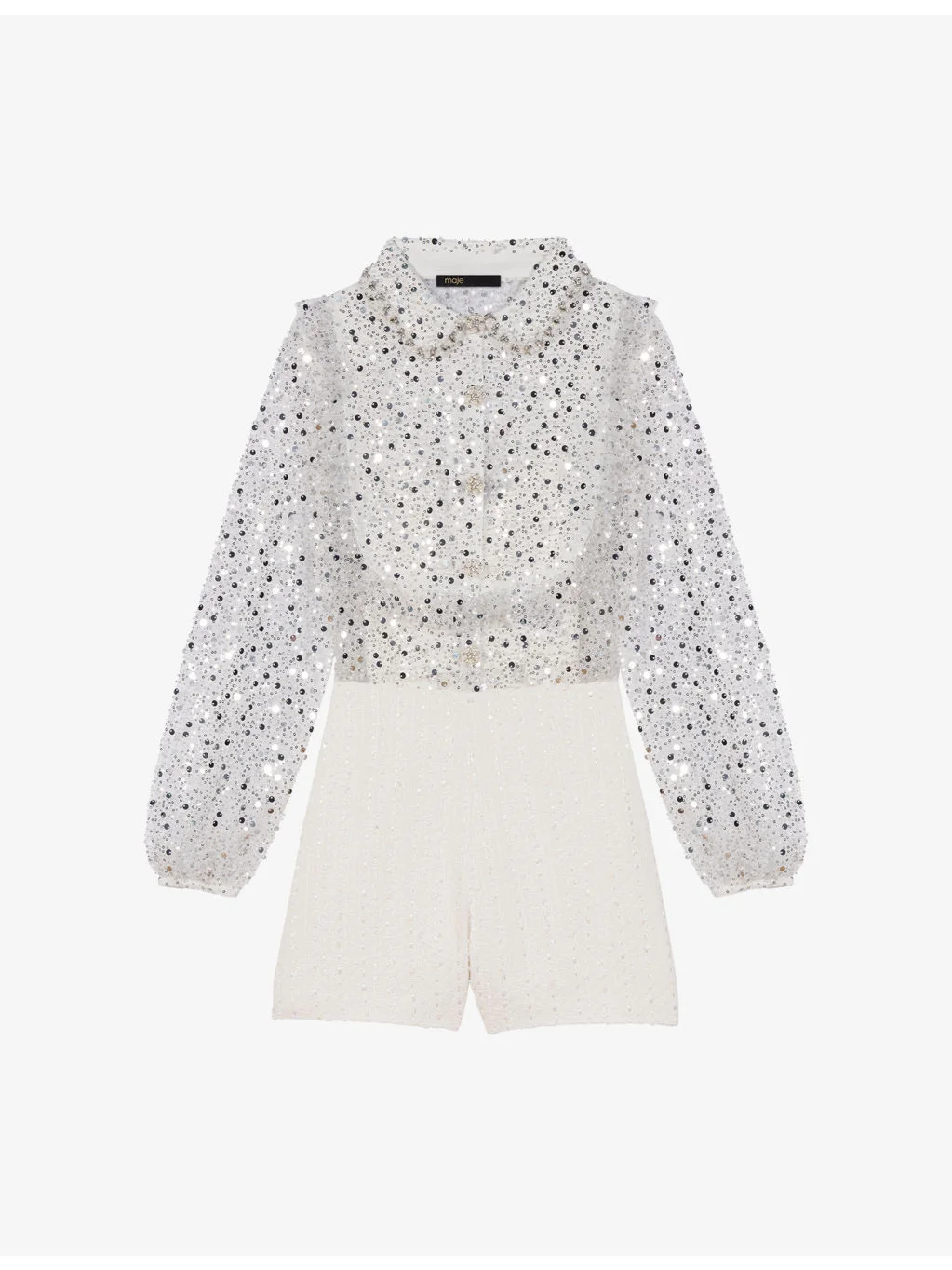 Sequin-Embellished Long-Sleeved Woven Playsuit - 1