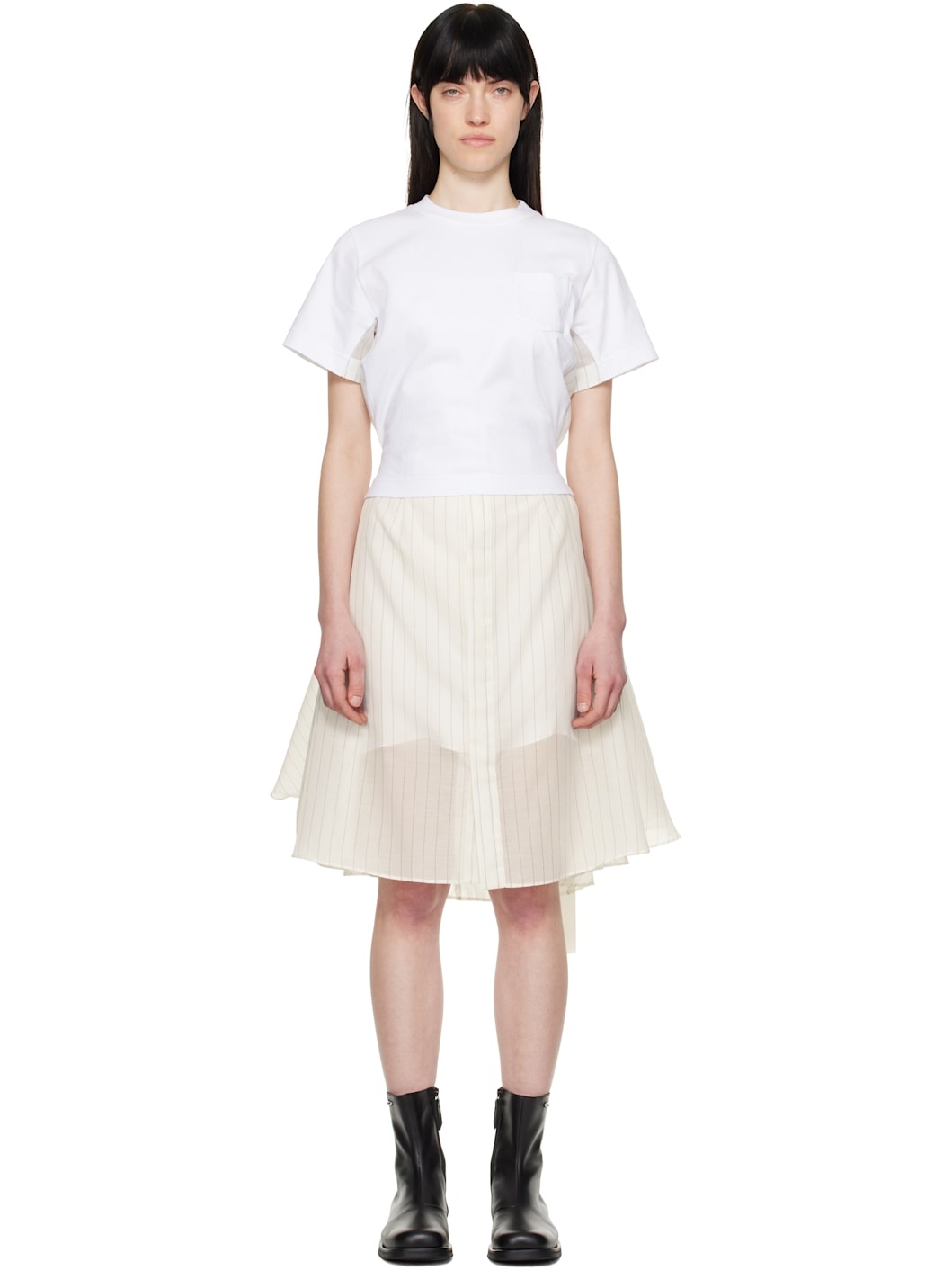 Off-White Spun Organza & Cotton Jersey Midi Dress - 1