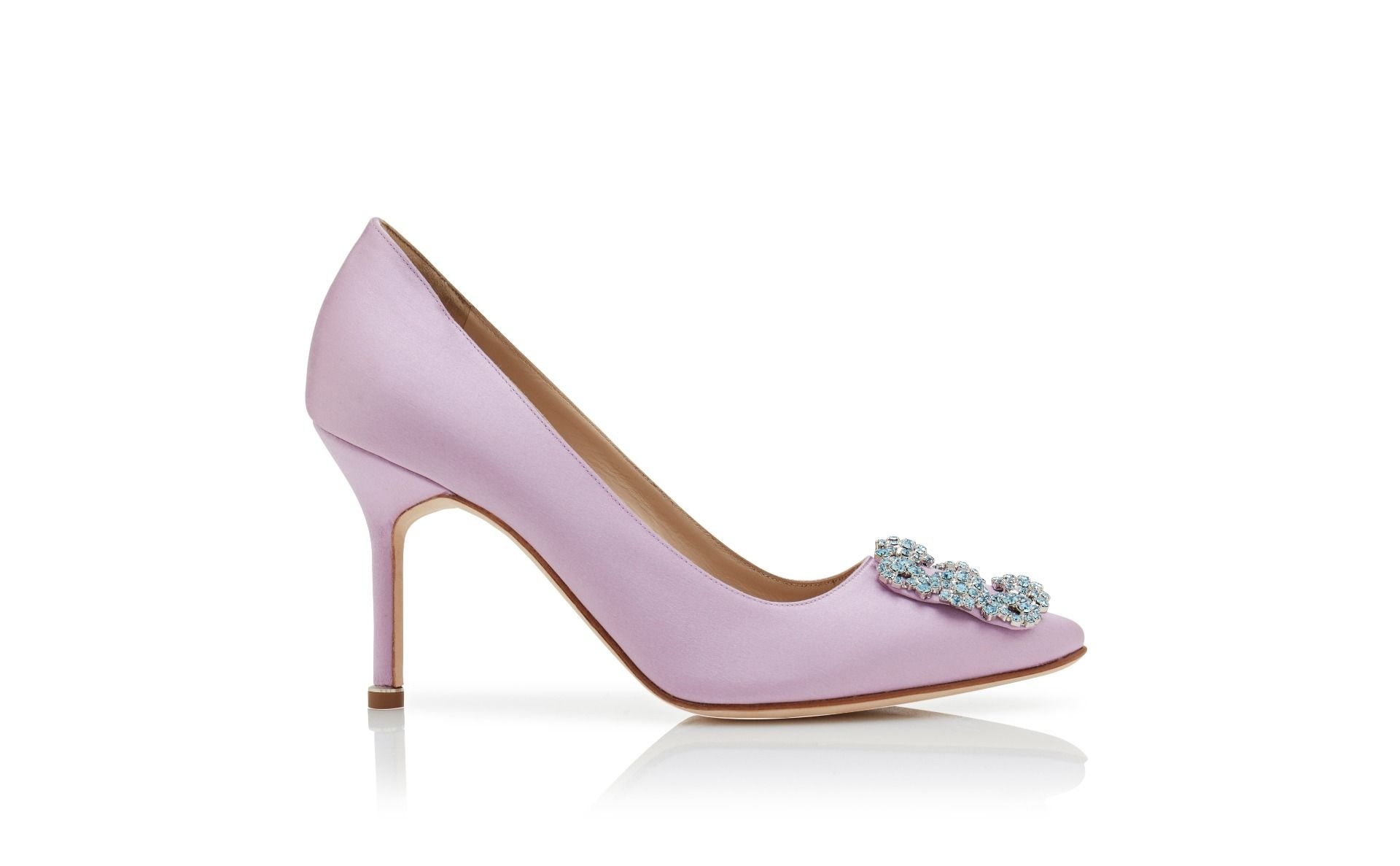 Light Purple Satin Jewel Buckle Pumps - 1