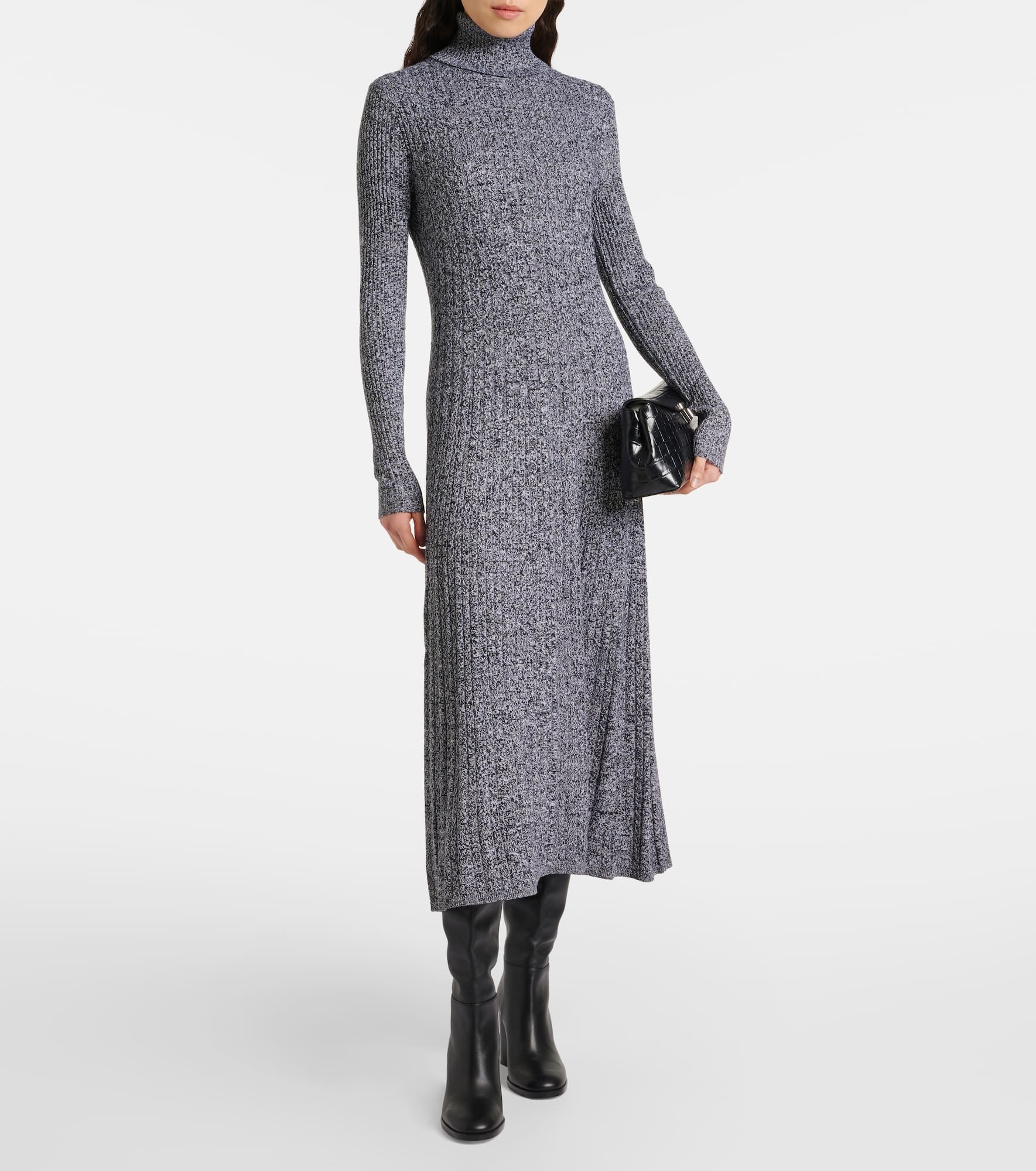 Ribbed-knit turtleneck wool and silk dress - 2